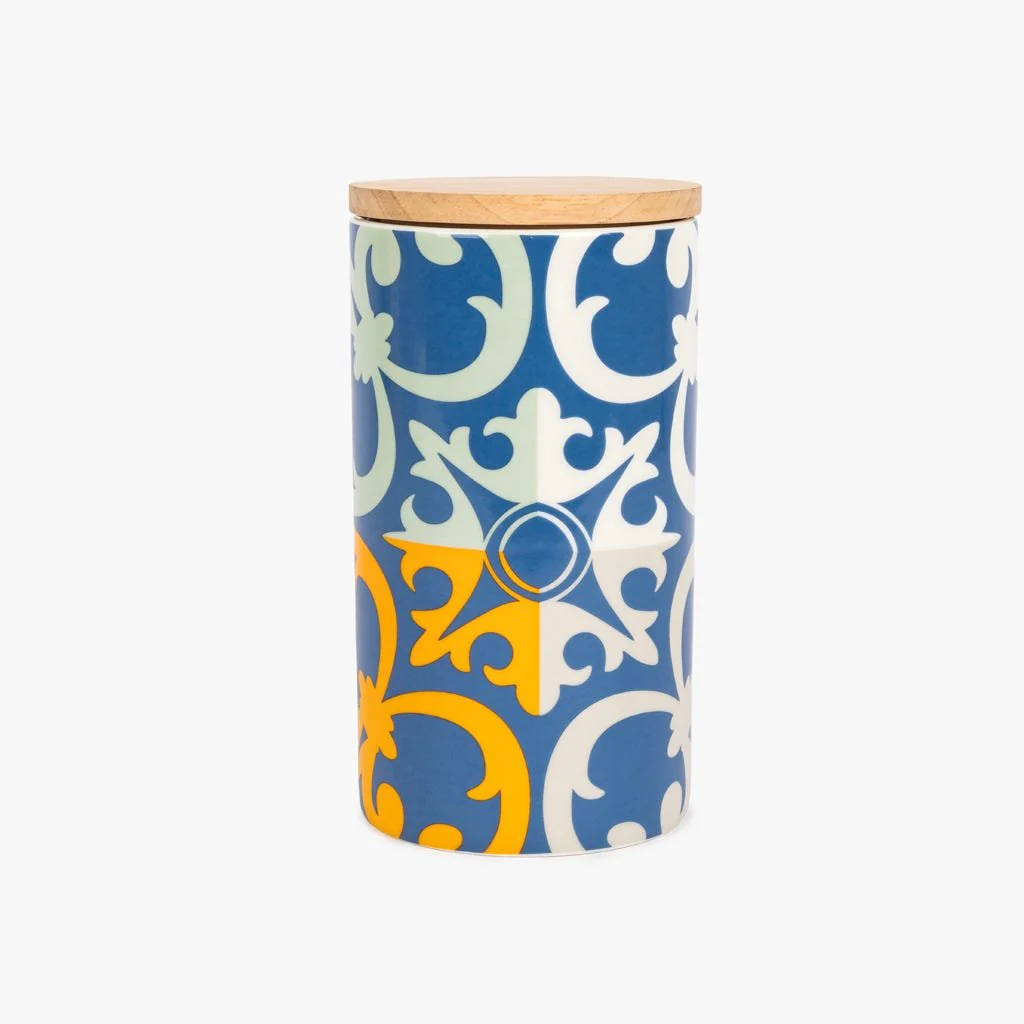 Pote Azul com Tampa de Bambu AZULEJO