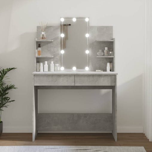 NNEVL Dressing Table with LED Concrete Grey 96x40x142 cm
