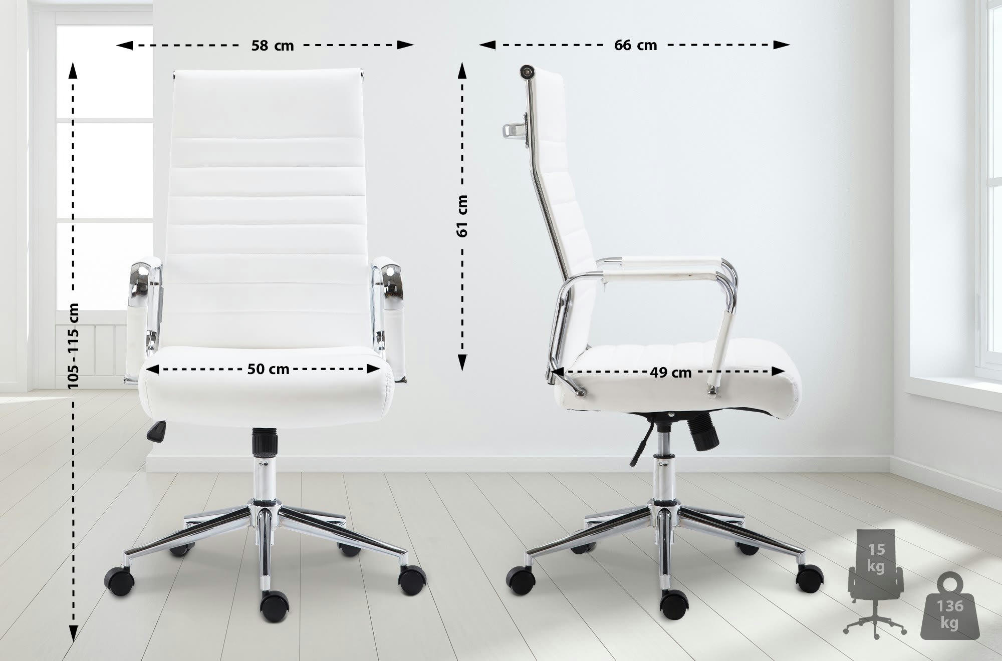 KOLUMBUS - Chaise de bureau réglable pivotant en similicuir Blanc