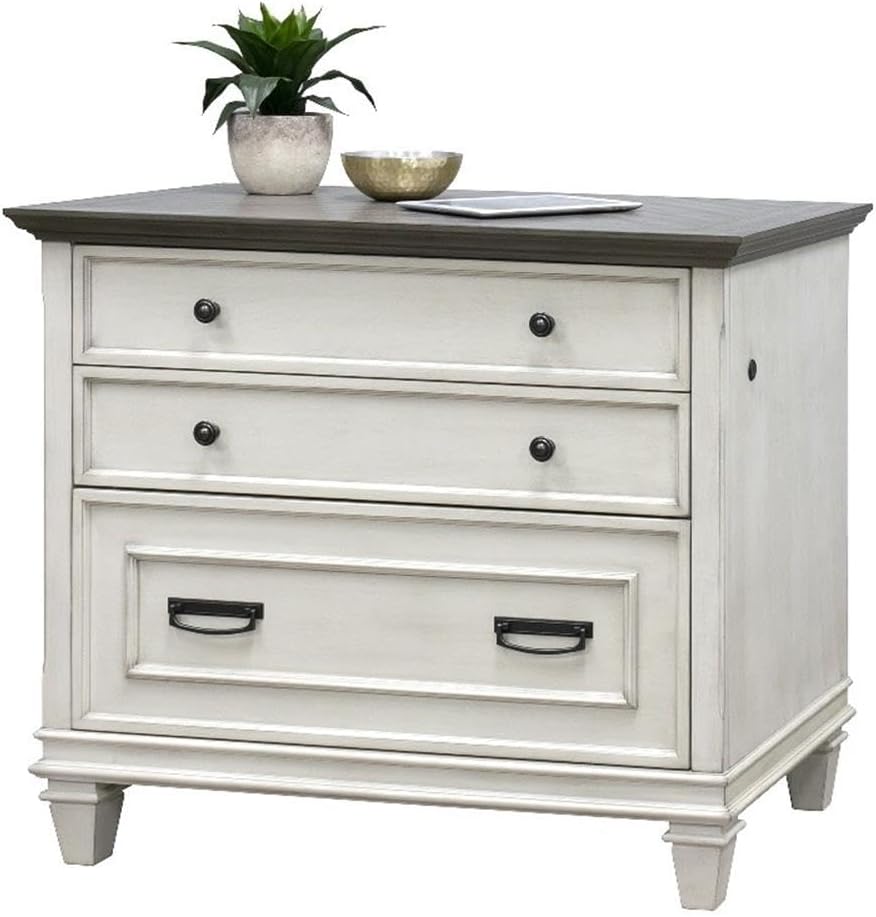 Ashford & Sons Wood Lateral File Cabinet, 31 H x 36 W x 21 D, White Finish, Locking Legal/Letter File Drawers, Ball Bearing Glides, Durable Fully Assembled Office Storage Solution