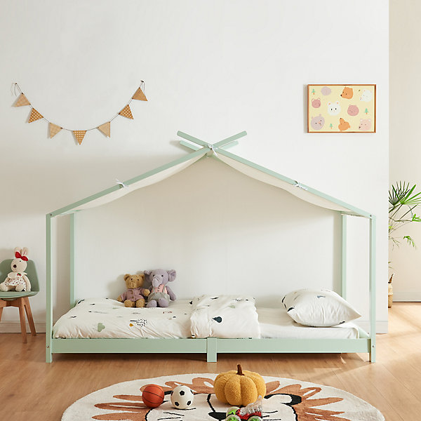 Lit enfant Brome bois de pin 90 x 200 cm vert menthe blanc en.casa