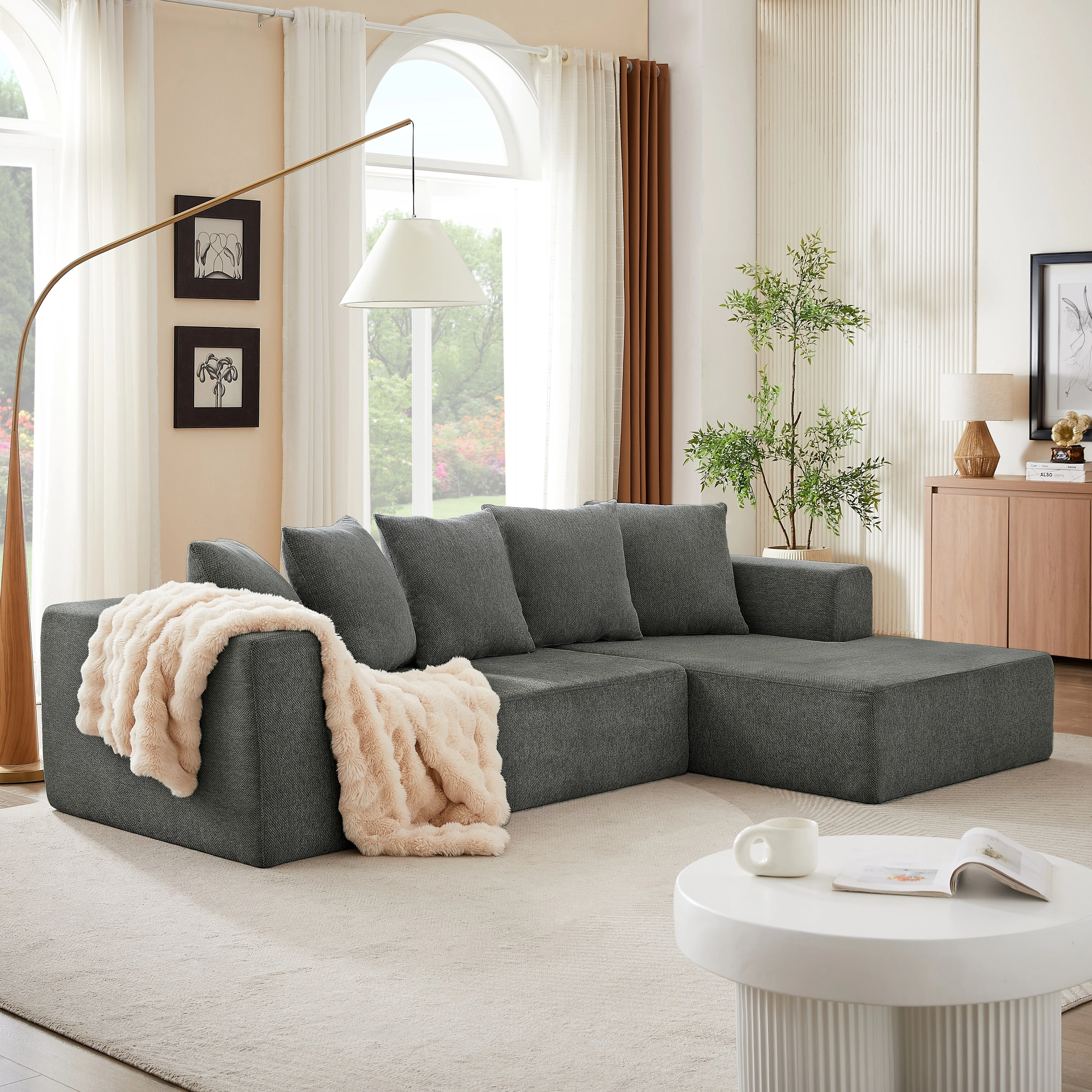 104.34'' Modular L-Shaped 3 Seater Sectional Sofa Set in Luxurious Chenille Fabric Chaise - Minimalist Design