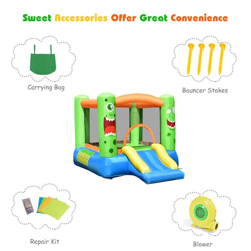 NNECW Inflatable Bounce Playhouse with Basketball Rim & Slide & Carrying Bag with Blower