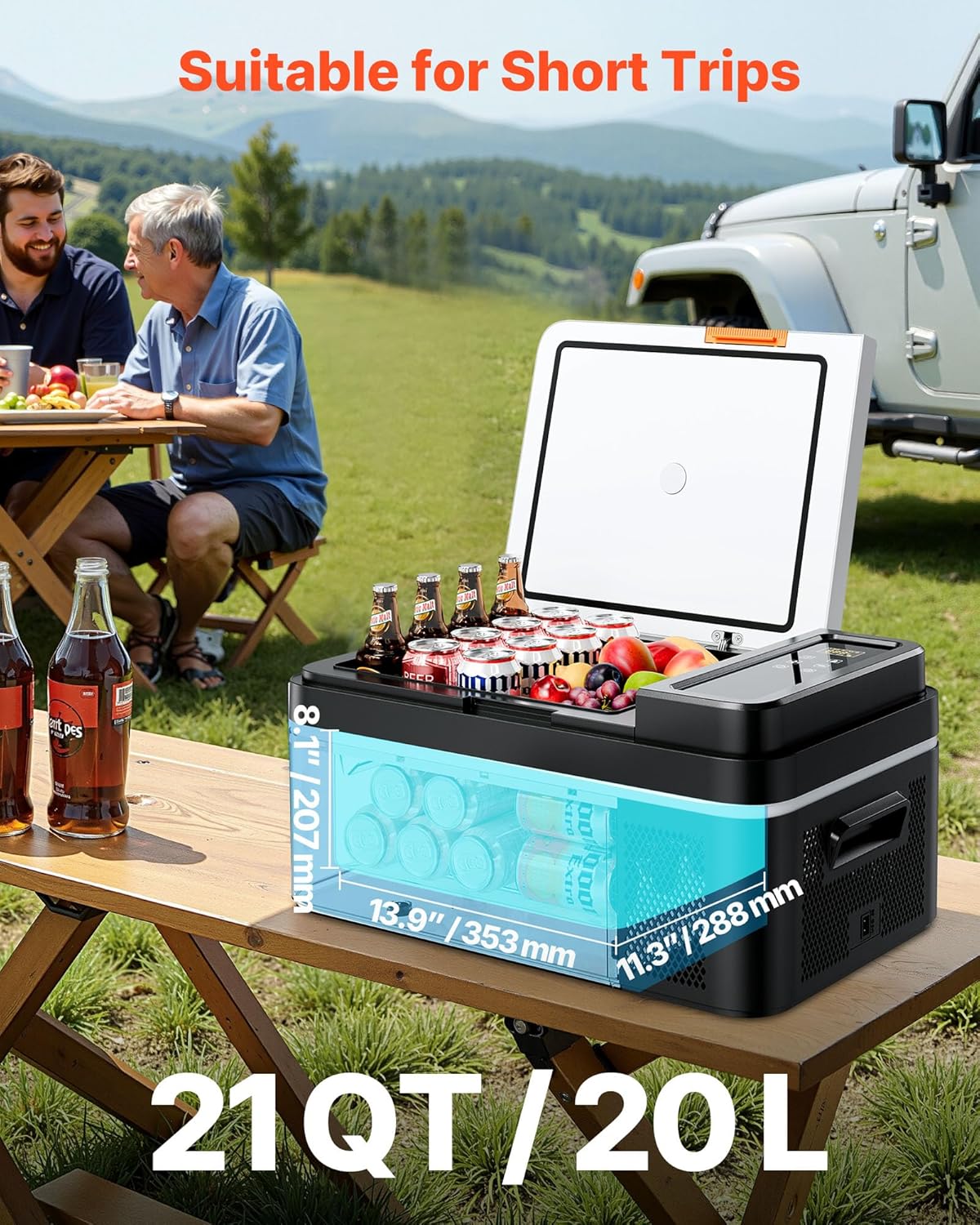 VEVOR Car Refrigerator, DC 12/24V AC100-240V Compressor Electric Cooler, -4°F to 68°F Car Fridge with APP Control, 21 QT Cars Freezer for RVs, Campsites, Boats, Camping, Fishing, 60W Portable Freezer