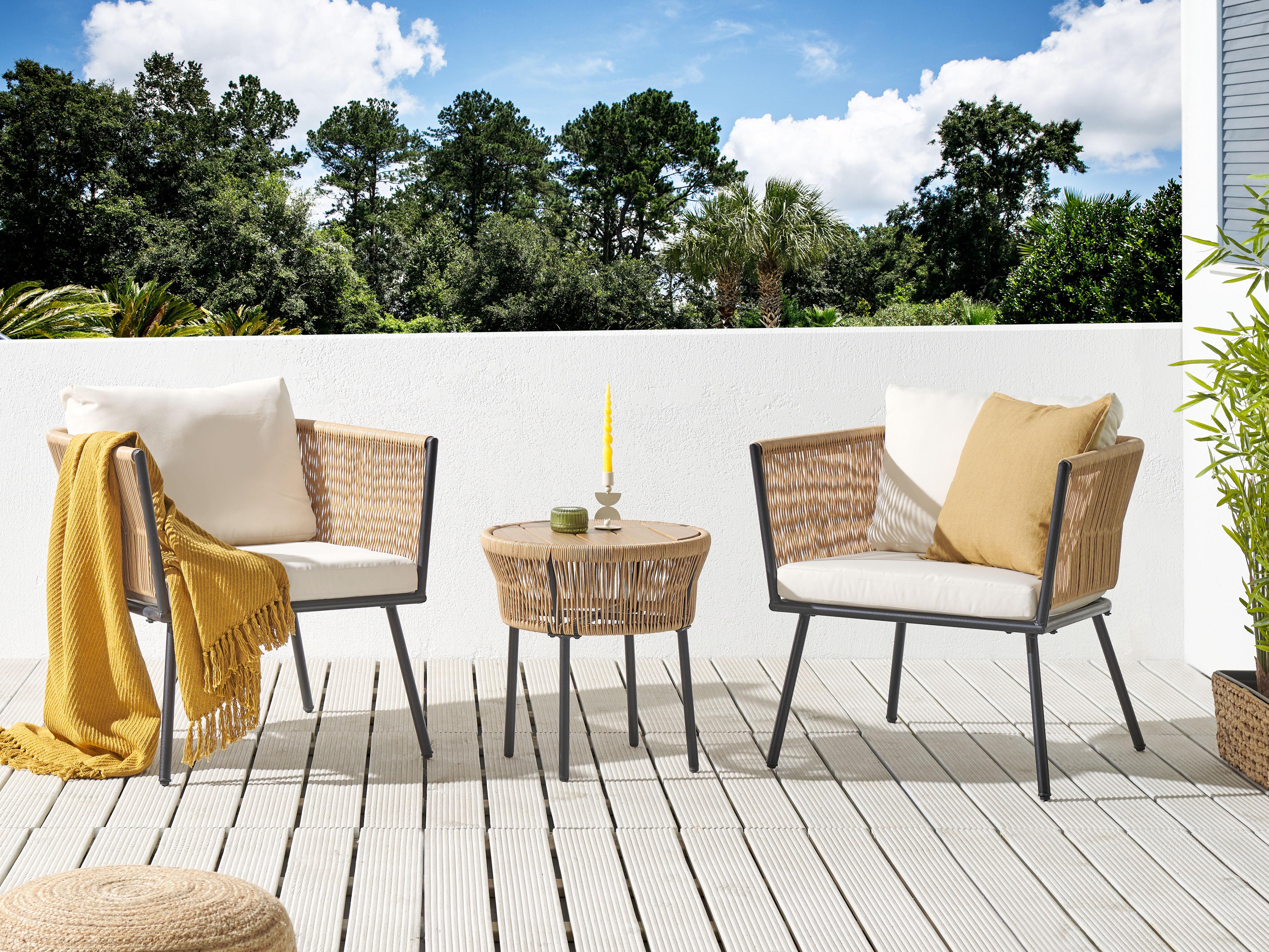 Bistro Set with Cushions GARGANO PE Rattan Natural