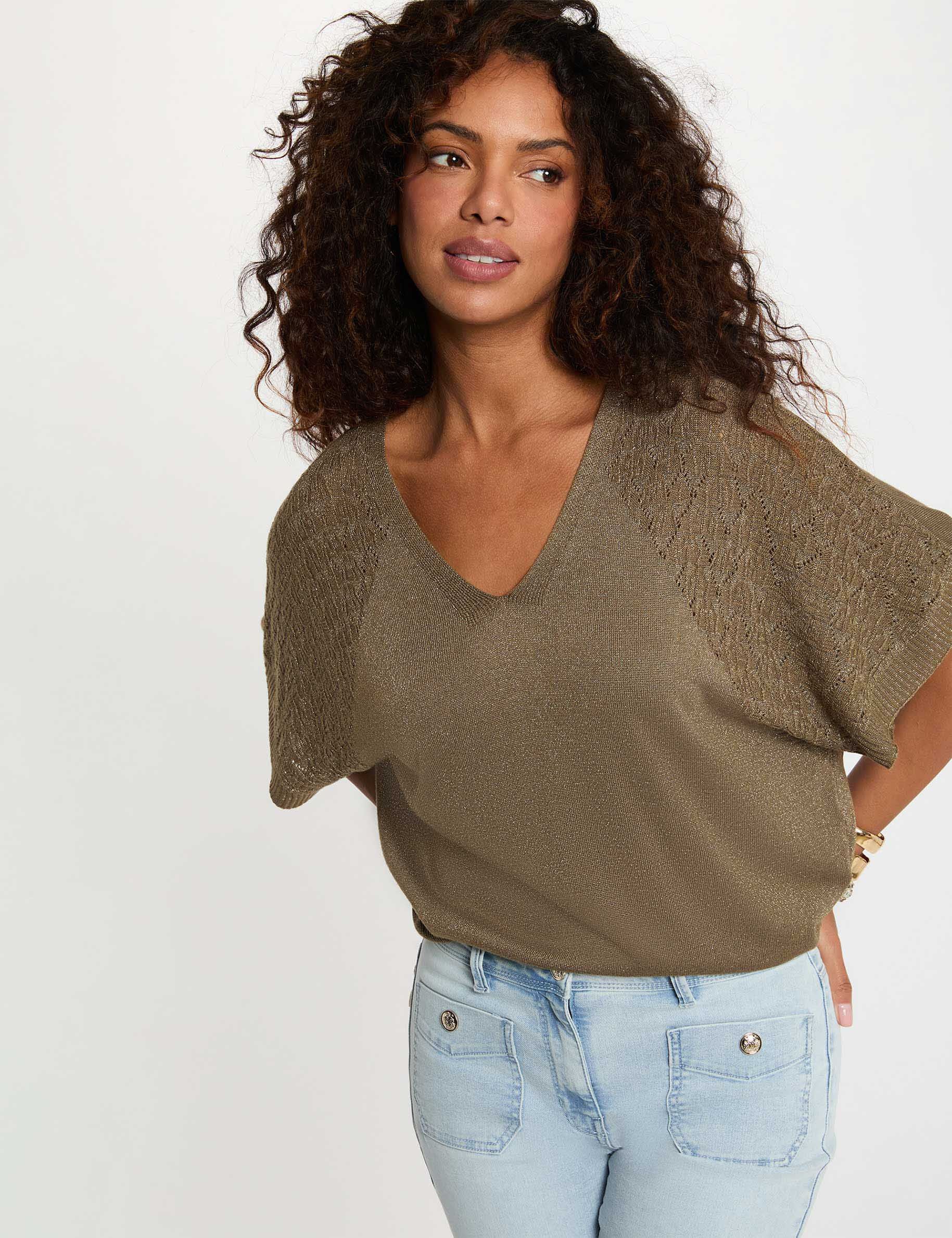 Oversized V-Neck Sweater Khaki Green Women