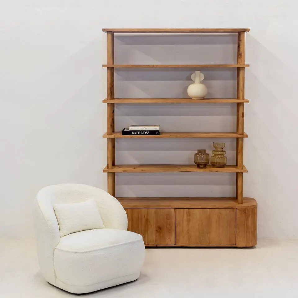 Wandkast Naturel Mangohout - 2 Deurs - 160x40x210cm - Leco