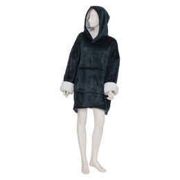 Manta camisola com capuz azul petróleo