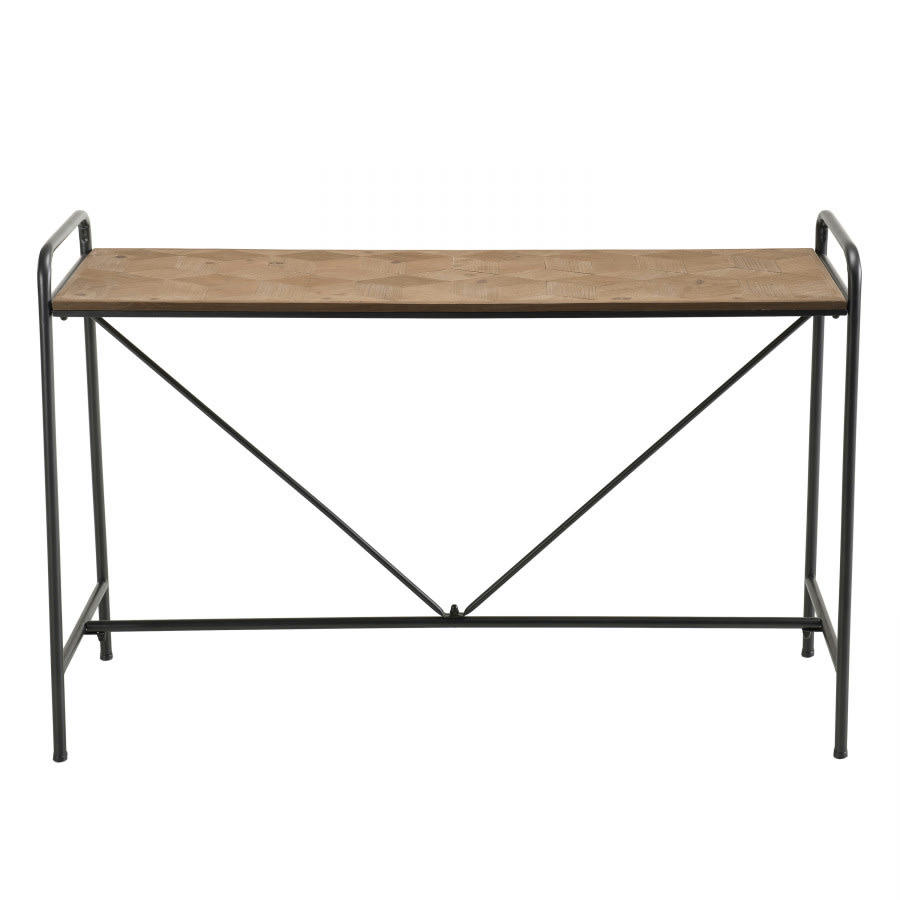 HABY - Console plateau sapin marqueté pieds métal noir