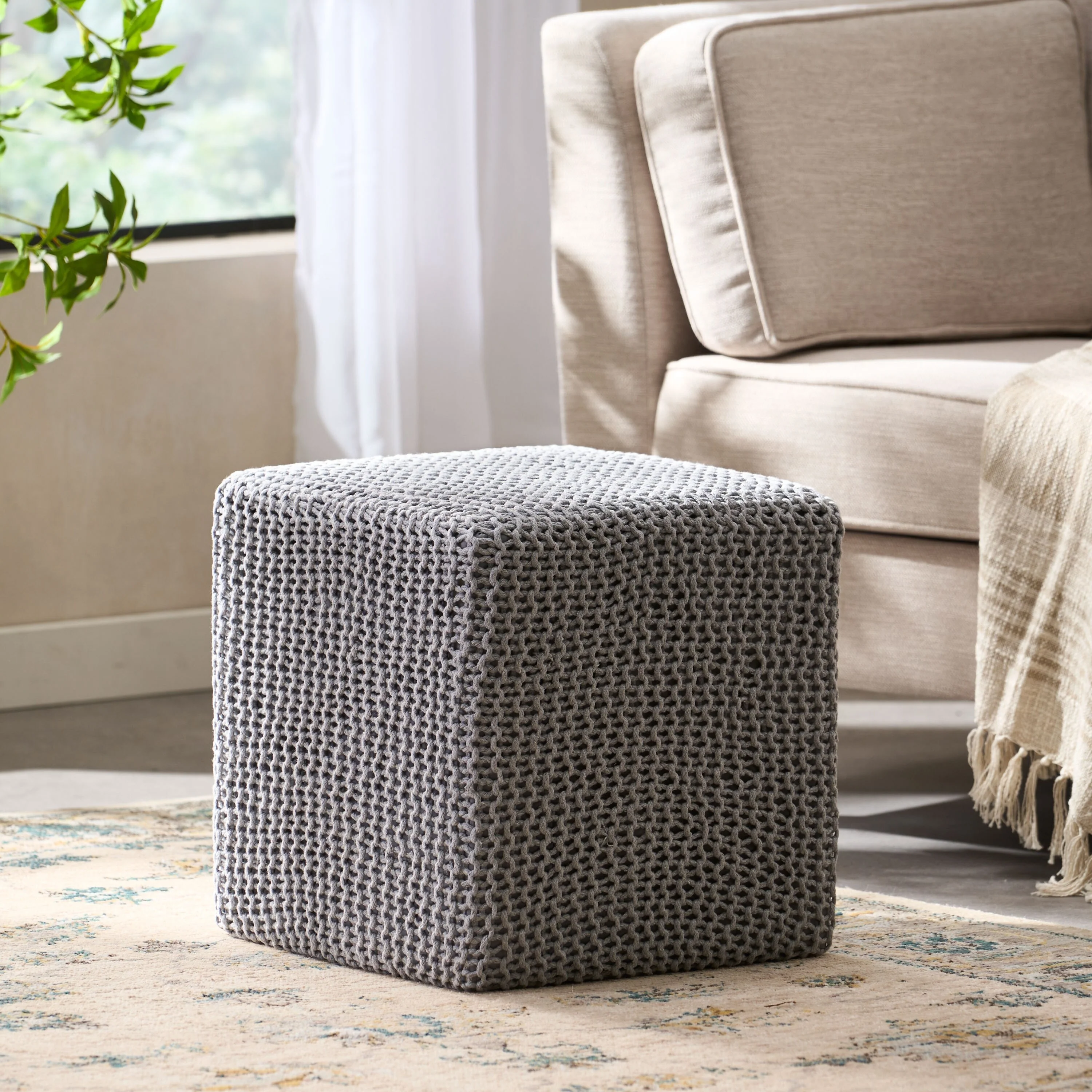 16.5 Cotton Foot Stool with Easy-to-Clean Knitting