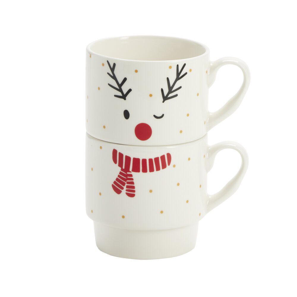 Coffret duo mug x2 No&euml;l motif mignon écharpe rouge 350ml (3 modèles)