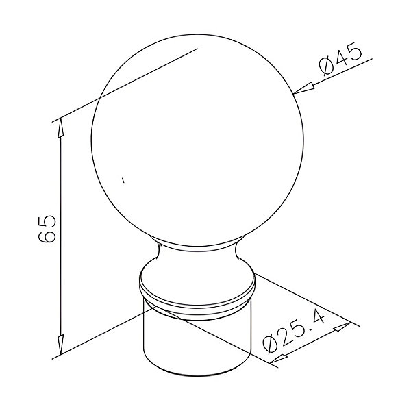 2 x Boule d'ornement diam. 45 mm à emboiter pour tube diam. 25,4 x 1,27 mm - Zamac aspect inox brossé
