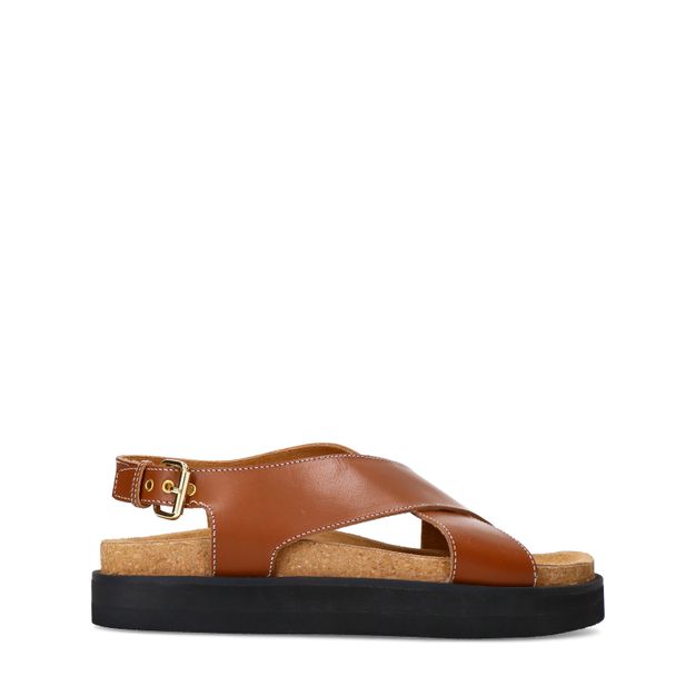 Cognac leren plateau sandalen