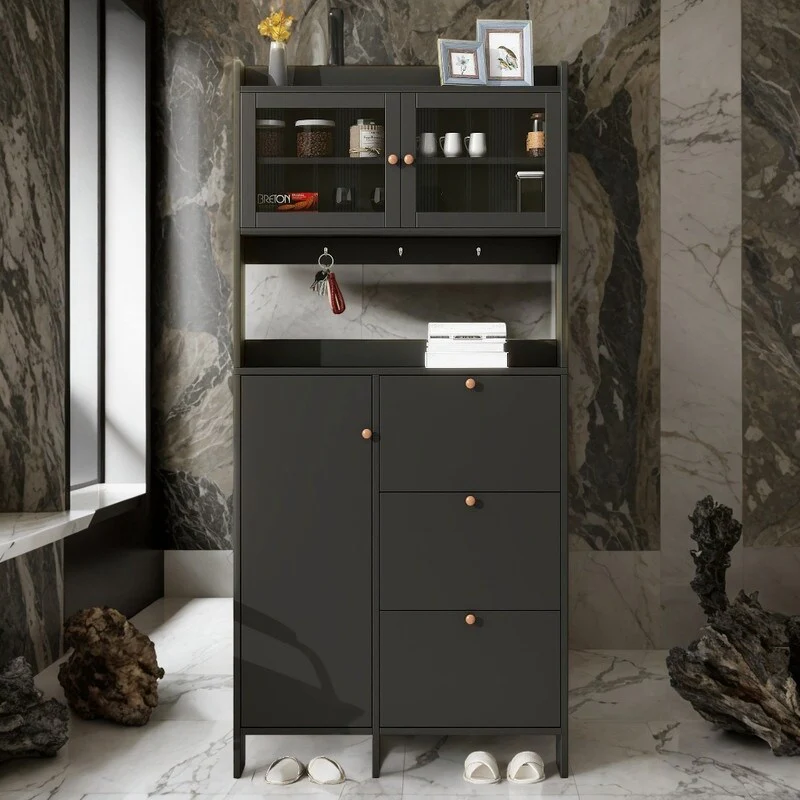 Practical Hall Tree Shoe Cabinet with 3 Flip Drawers, Black