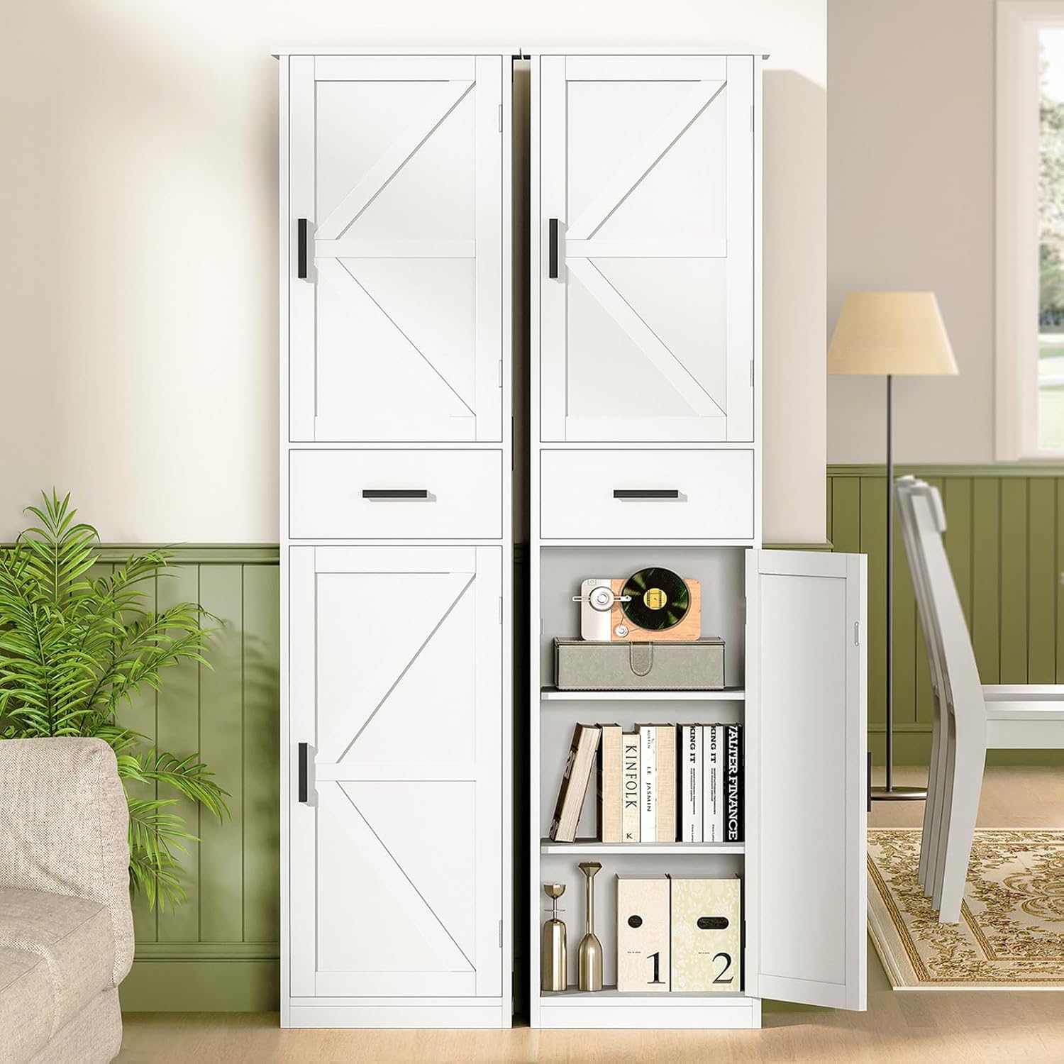 TEENFON Tall Bathroom Cabinet, Storage Cabinet with 6 Shelves & Drawer, Bathroom Storage Cabinet with Adjustable Shelves, Tall Cabinet for Living Room, Home Office, White