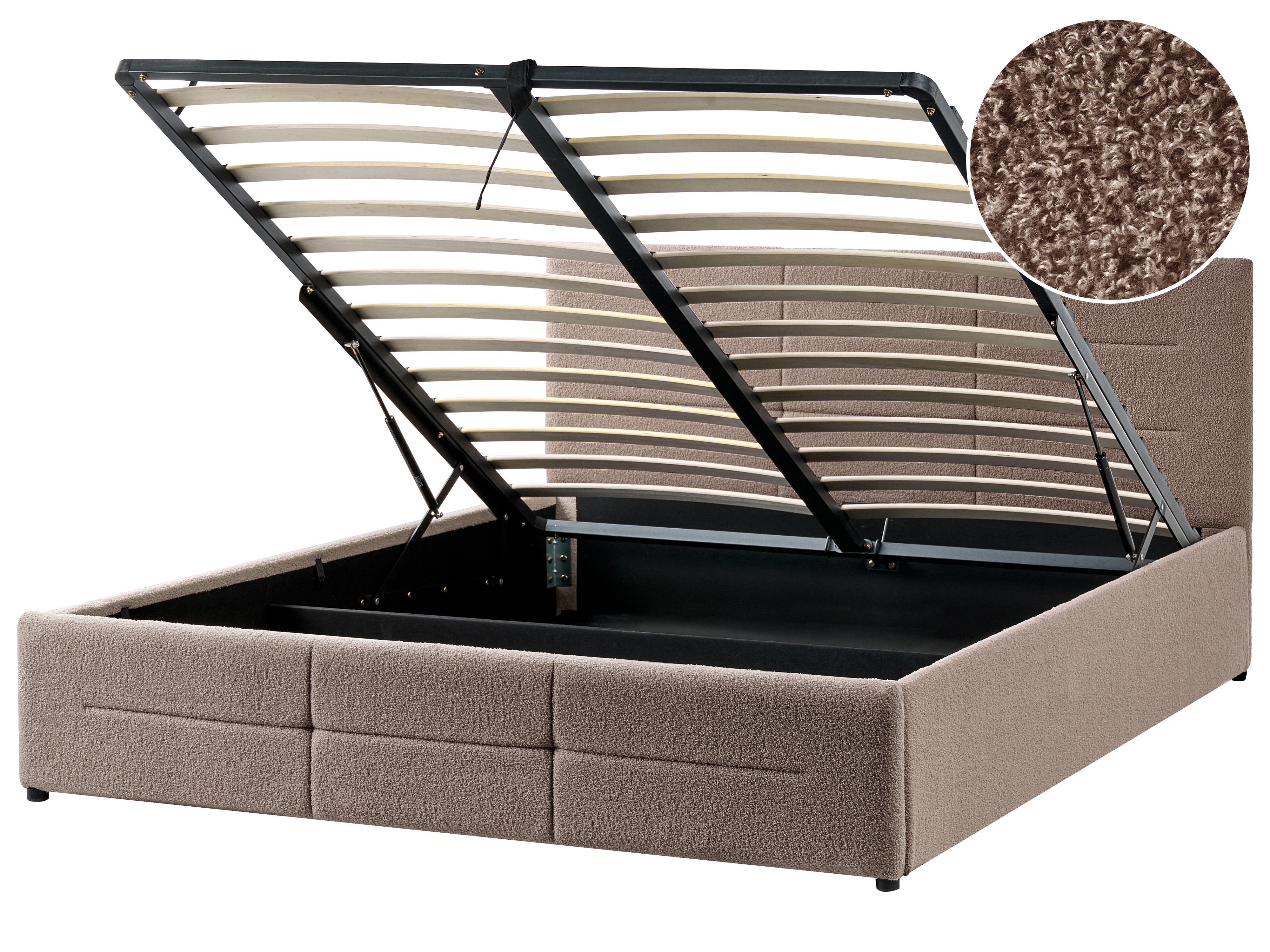 Ottoman Bed Boucle MASSOGNES 140 x 200 cm Taupe