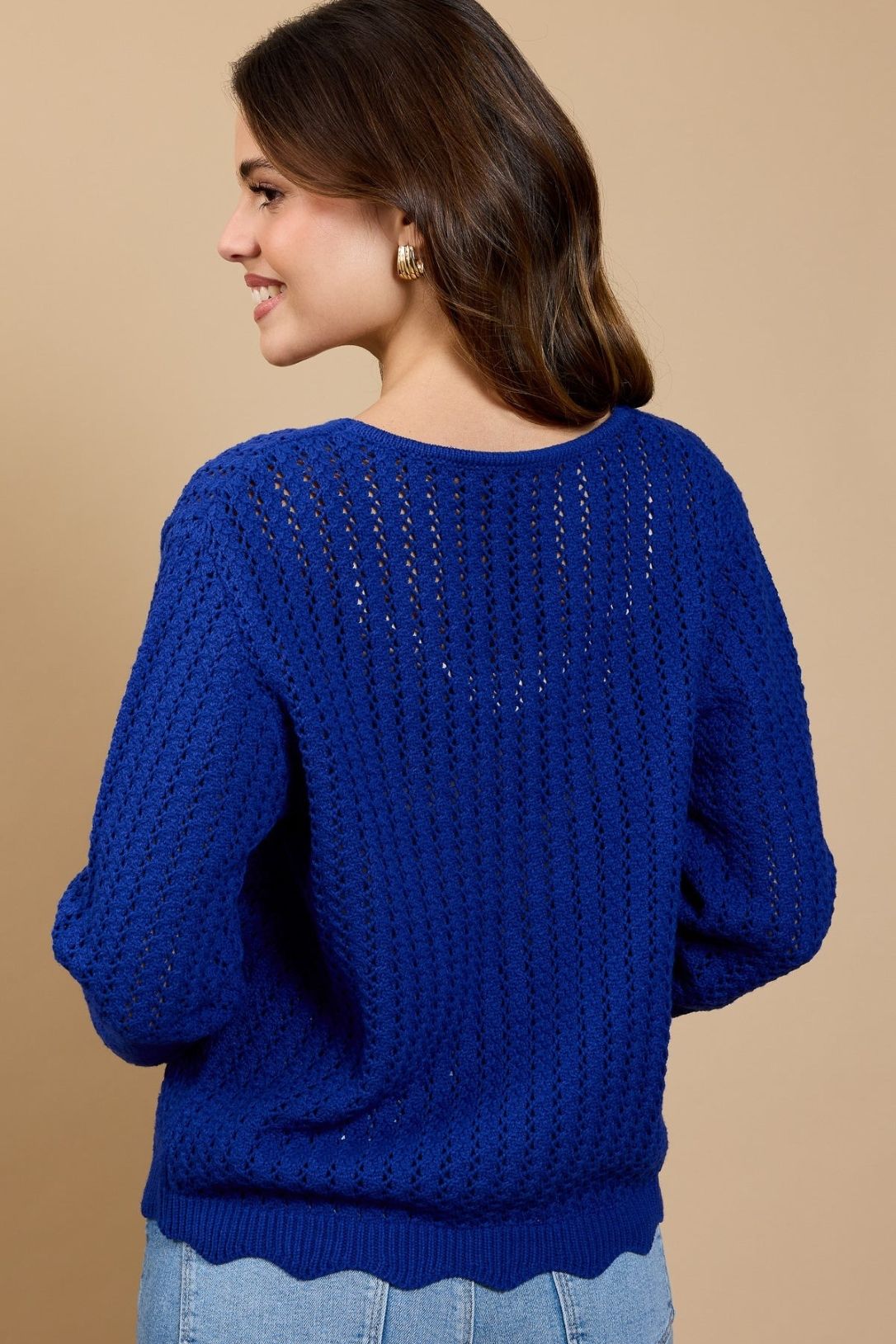Little Mistress Blue Crochet Rosette Detail Cardigan