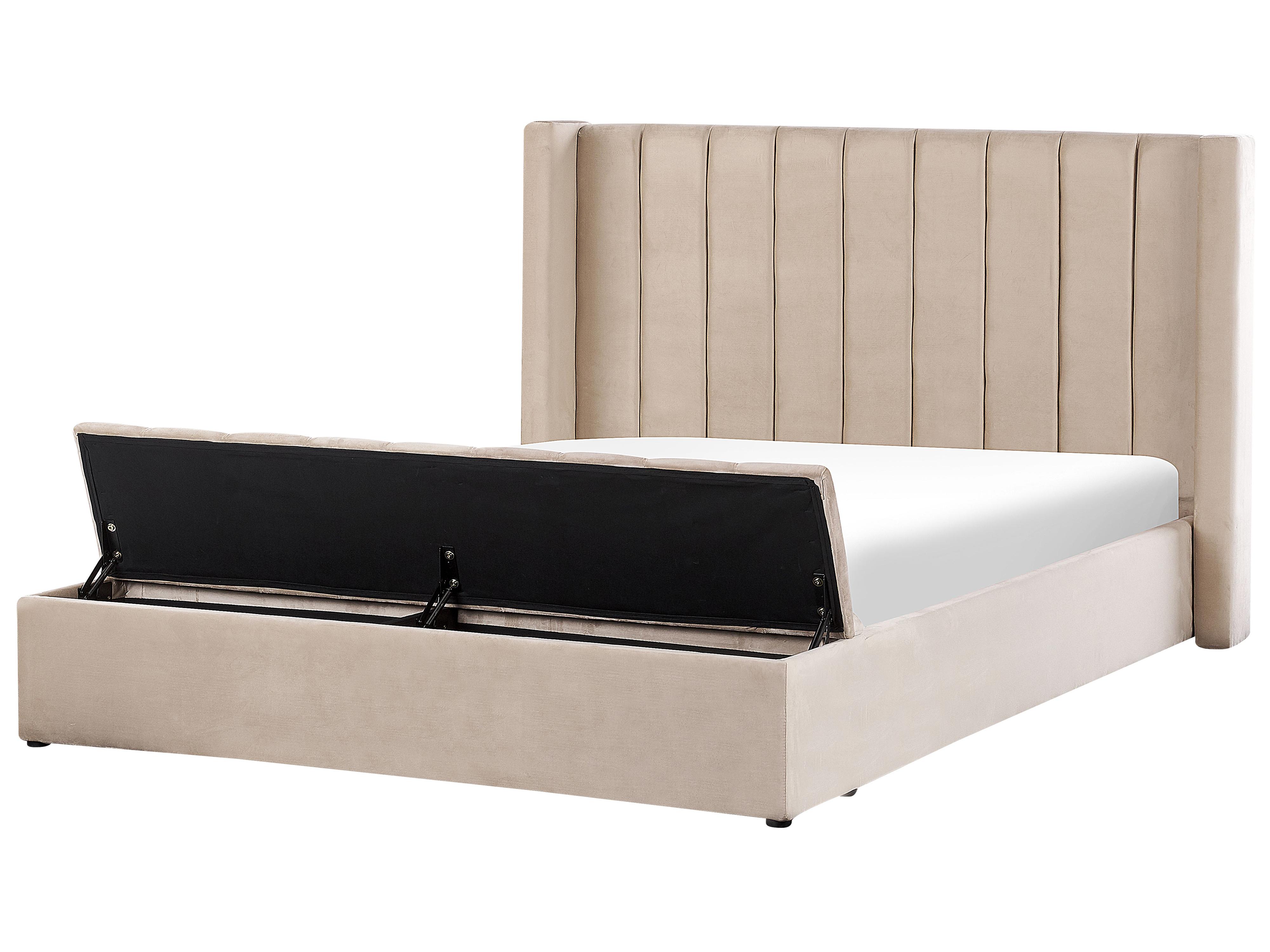 Bed with Storage Bench Velvet NOYERS 180 x 200 cm (EU Super King) Beige