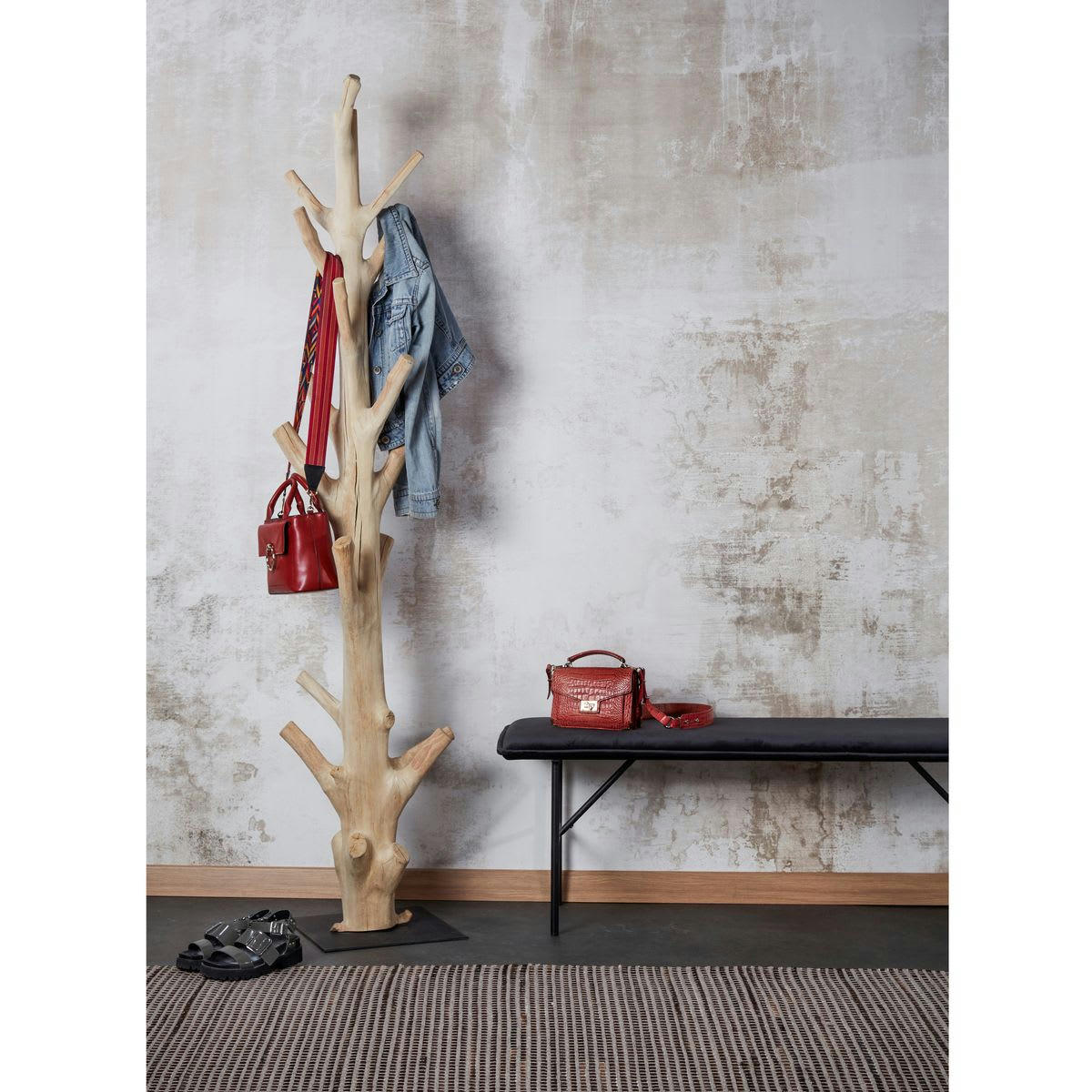 LUCCE - Banc design tissu gris foncé 134 cm piètement métal noir mat