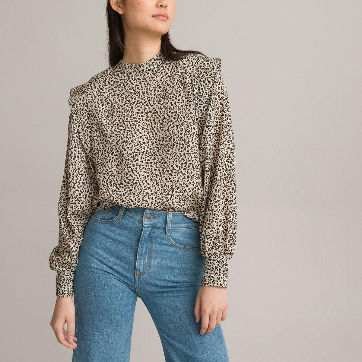 Blouse col montant imprimé léopard