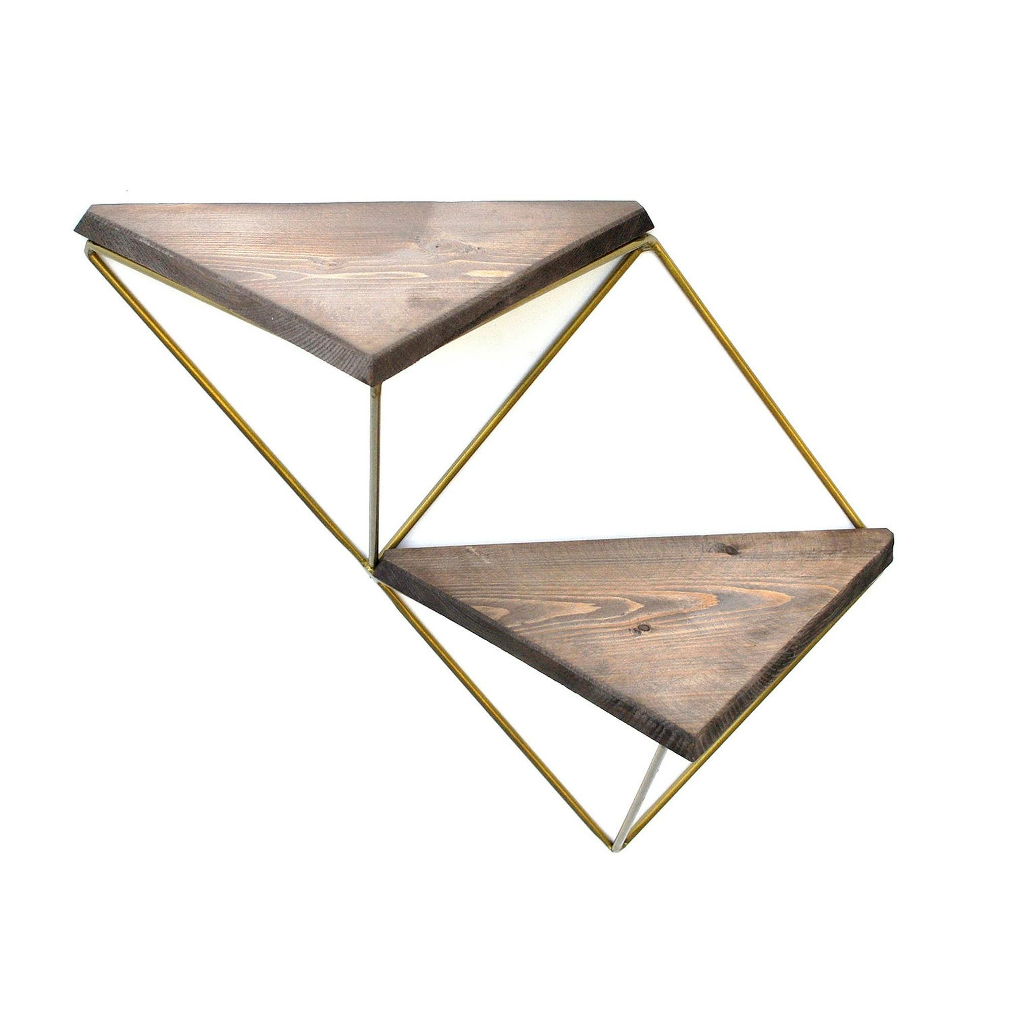 Etagère murale en bois et métal doré - forme triangle SITIA