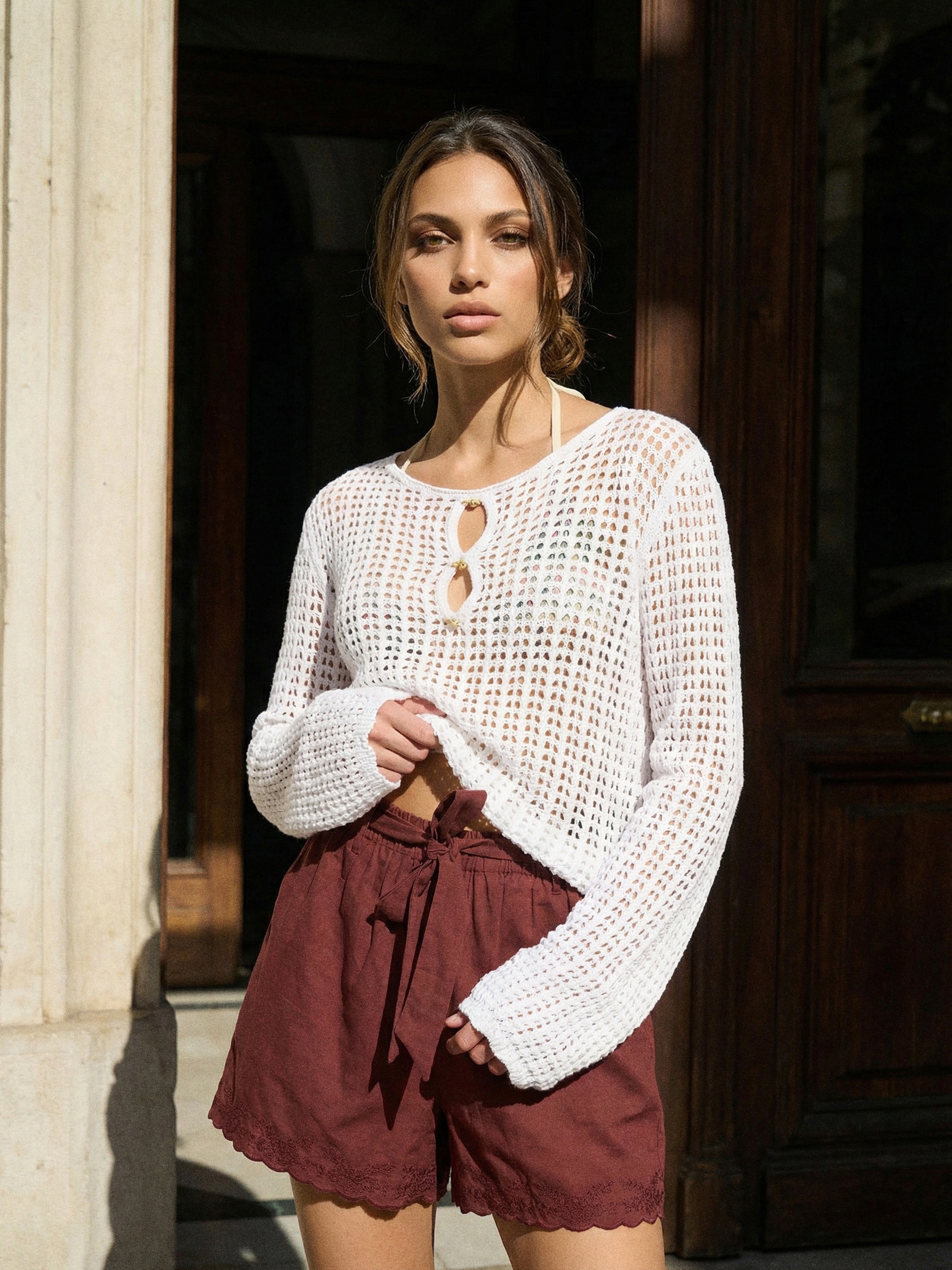 Bawełniane szorty high waist z haftem