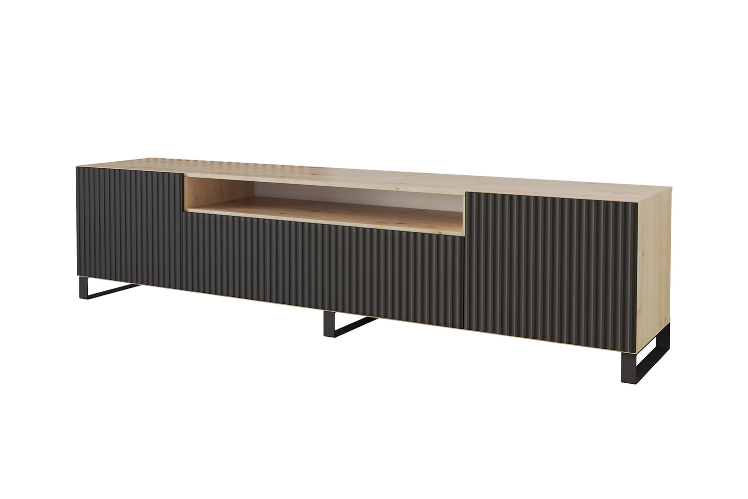 Szafka RTV z frezowanymi frontami stojąca NOA-2-S - 200x53x41 cm -Czarny