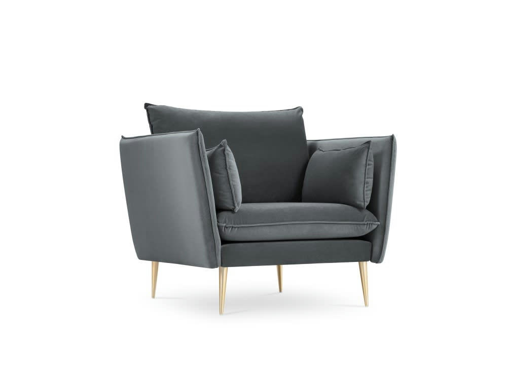AGATE - Fauteuil en velours gris foncé