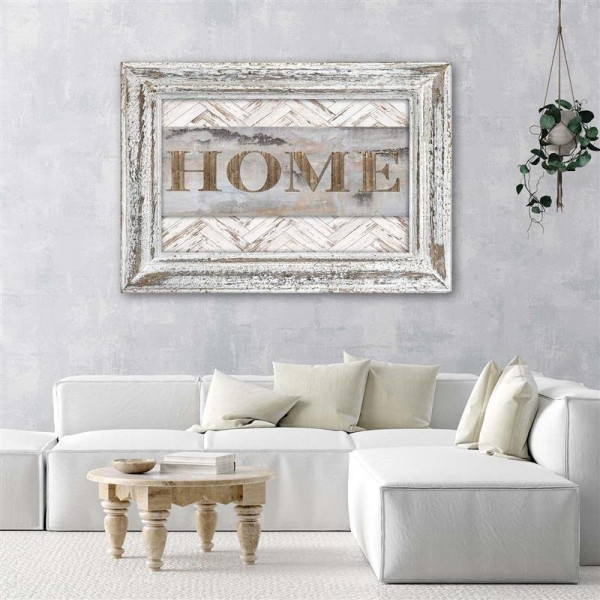 Feeby Obraz na płótnie Napis Home w rustykalnej ramie 60x40
