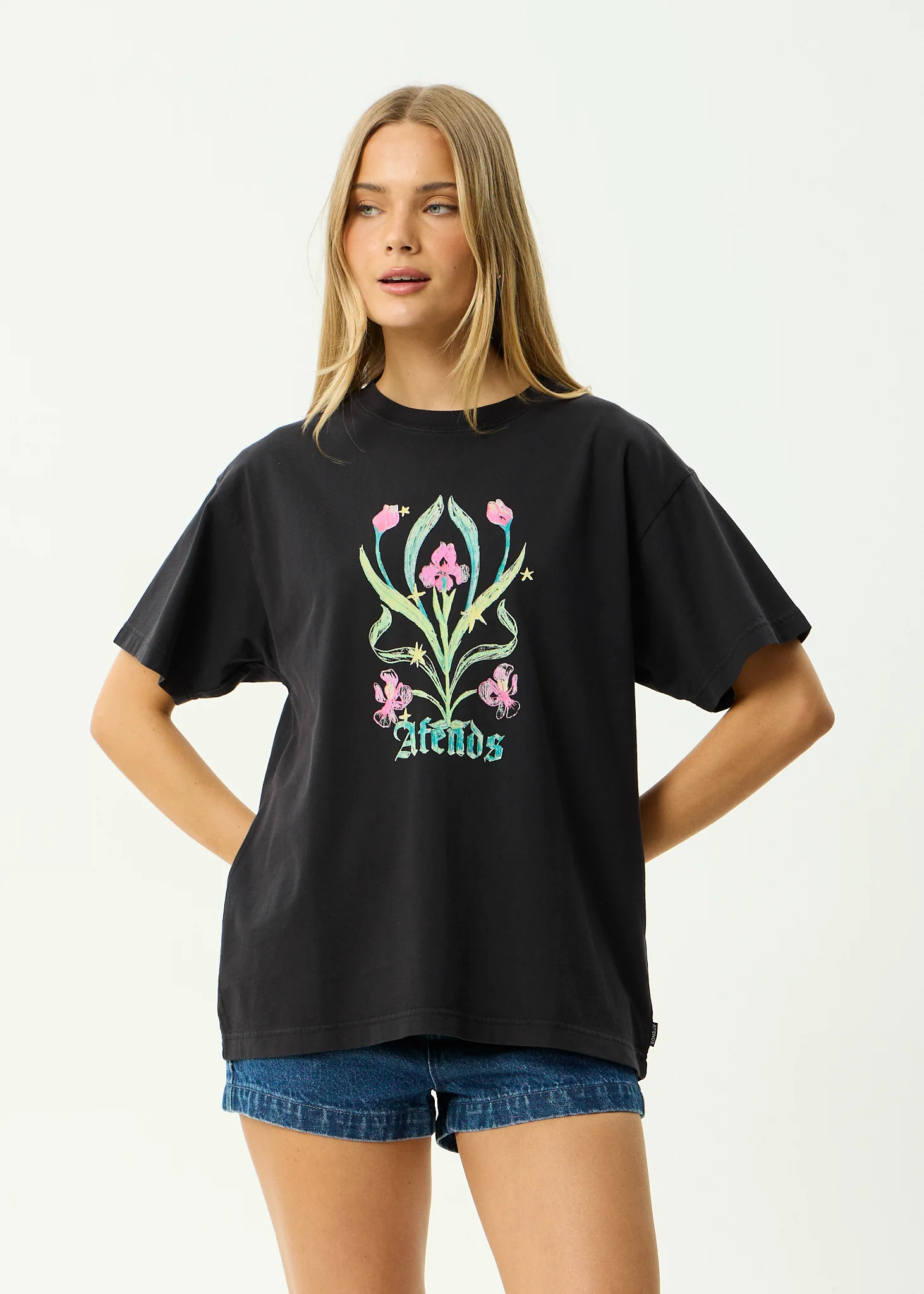 AFENDS Womens Good Nature - Oversized Tee - Stone Black