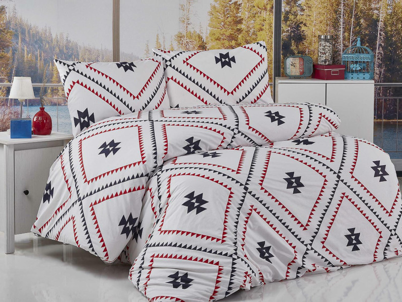 Pościel 160x200 Kilim biała czerwona czarna geometria Exclusive 2