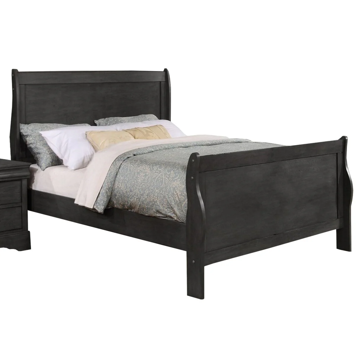 Traditional 4 Piece Wooden Twin Sleigh Bedroom Set, Gray