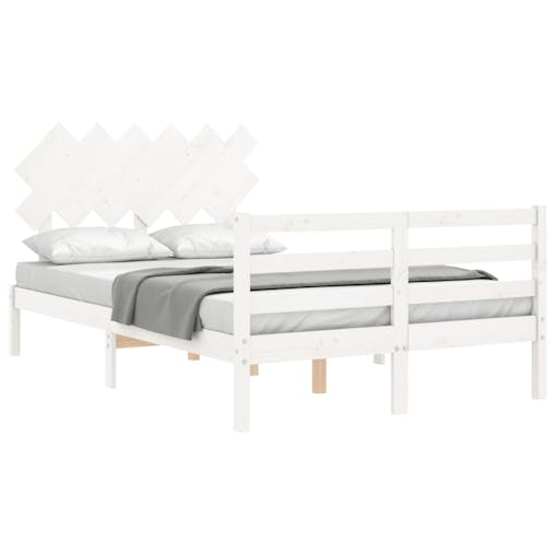 NNEVL Bed Frame with Headboard White 137x187 cm Double Solid Wood