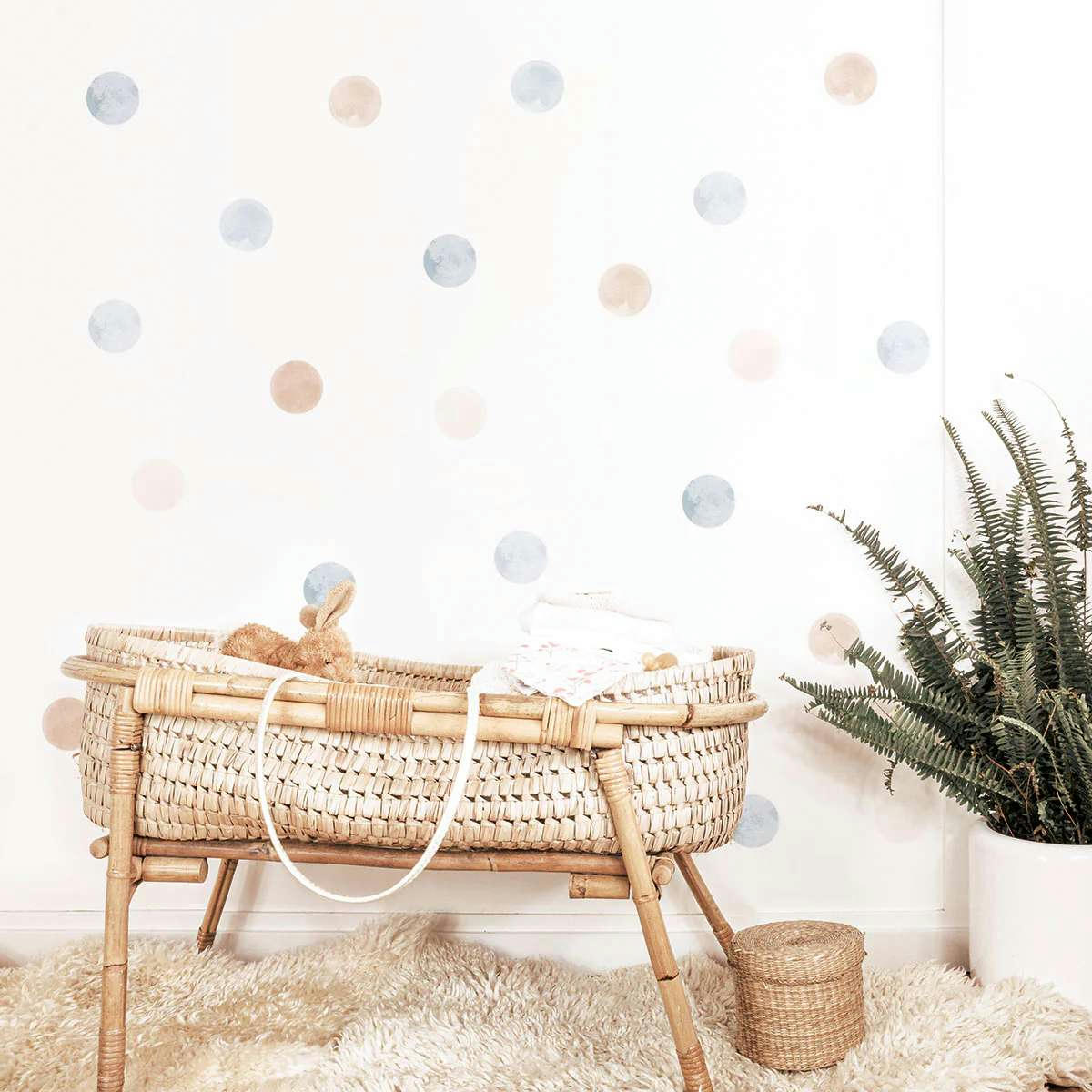 CIRCLES3 - Stickers mureaux en vinyle rondes aquarelle bleu et beige