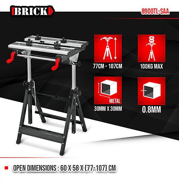 Etabli télescopique métallique 60 x 58 x 77cm - Charge max 100kg - Brick