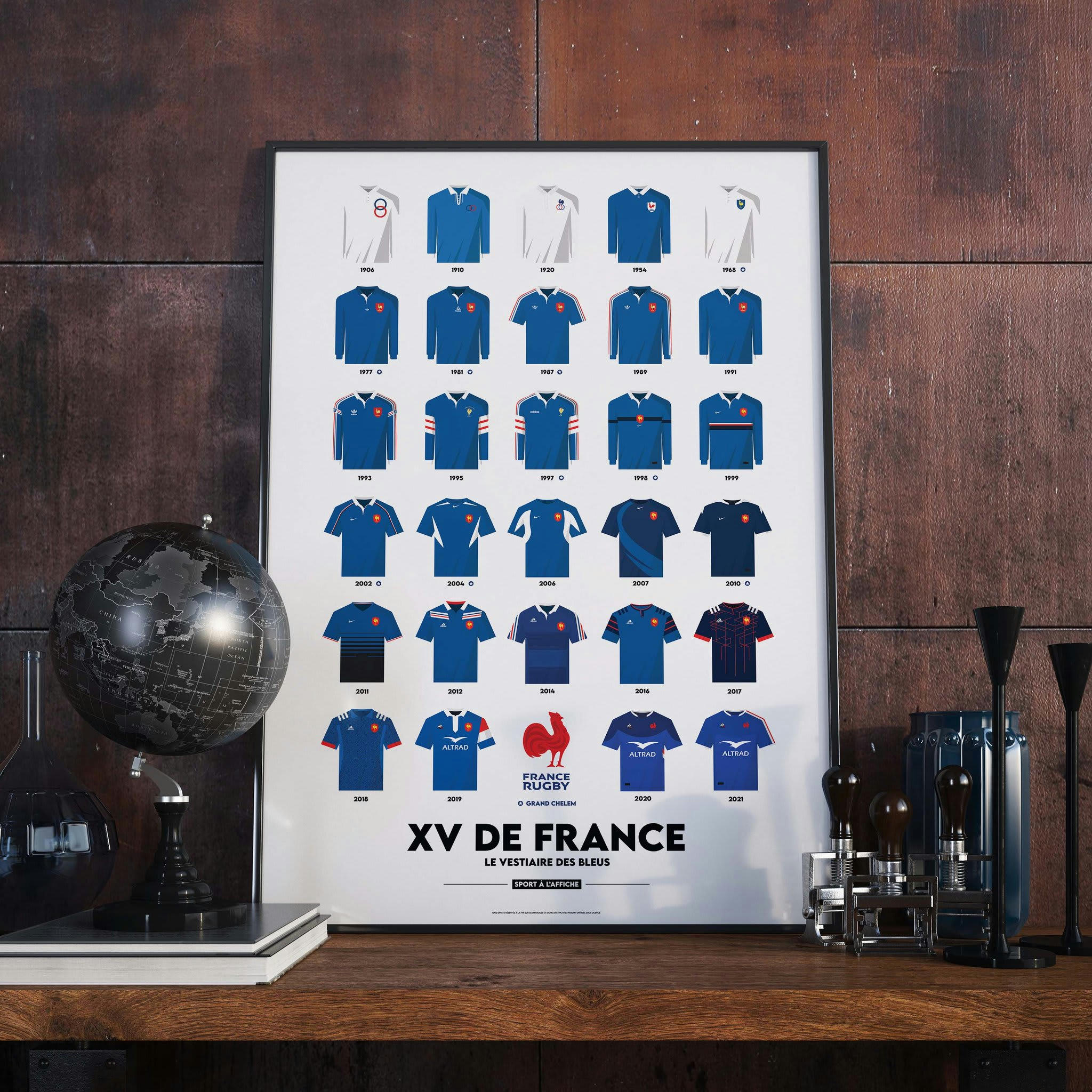 RUGBY - Affiche Rugby - XV de France Maillots Historiques 40 x 60 cm