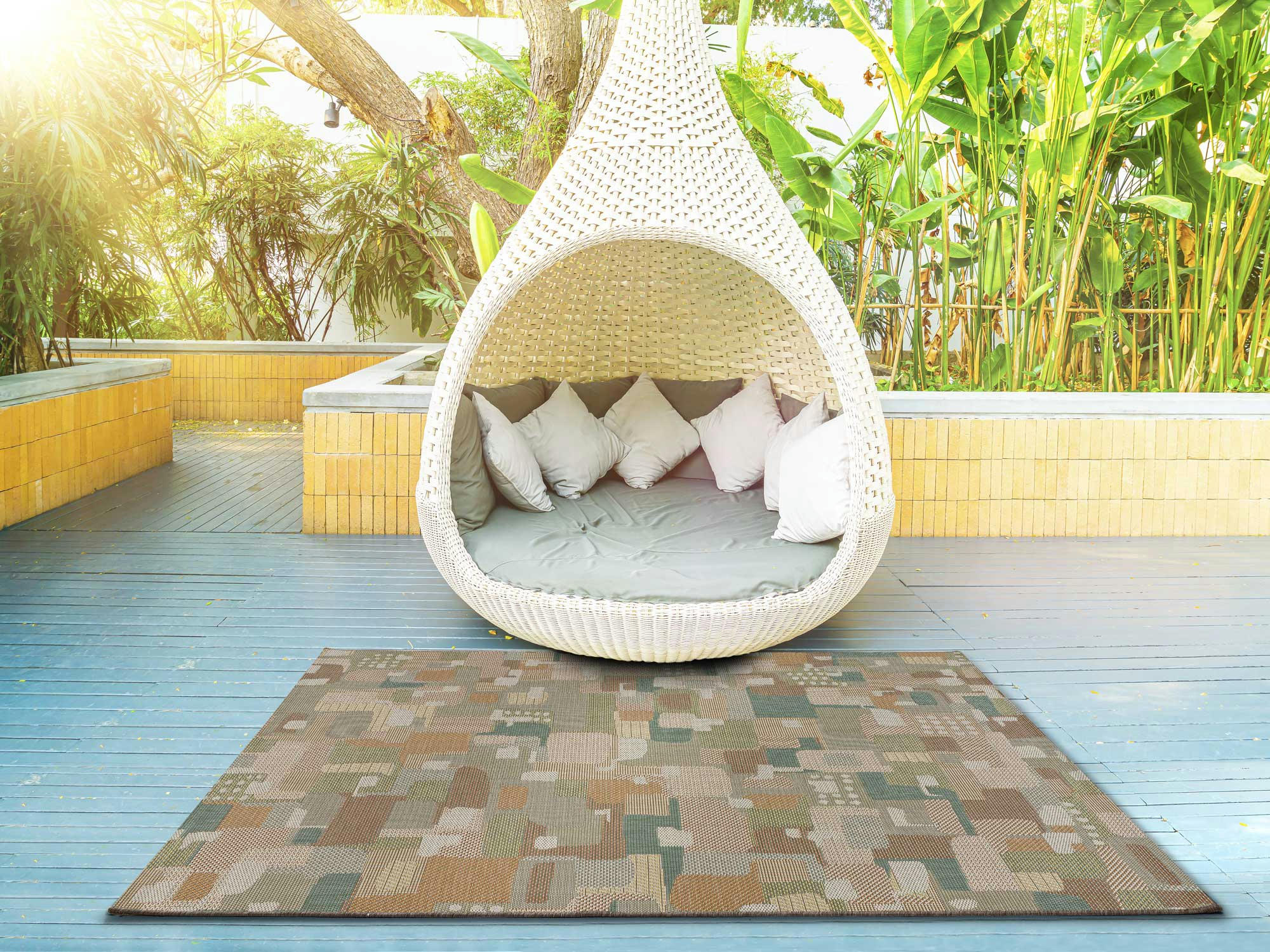 BRENO - Tapis géométrique multicolore pour extérieur/intérieur, 77X150 cm