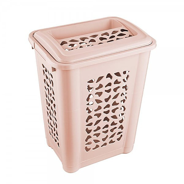 Panier à linge sale avec couvercle et fente 60 litres - Rose