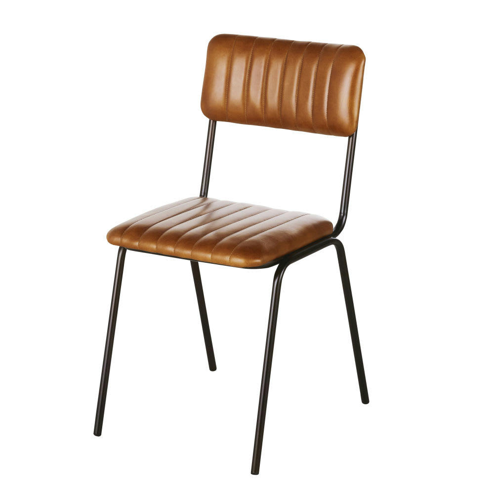 Dalston Business - Chaises professionnelles en cuir marron et métal noir (x2)