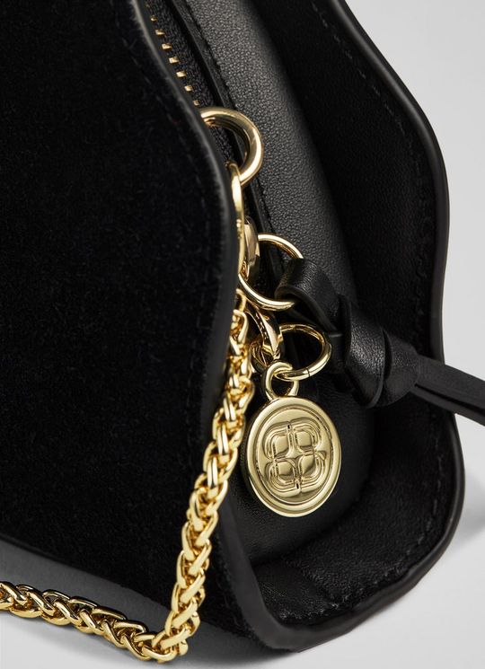 Suzy Black Leather Scallop Clutch