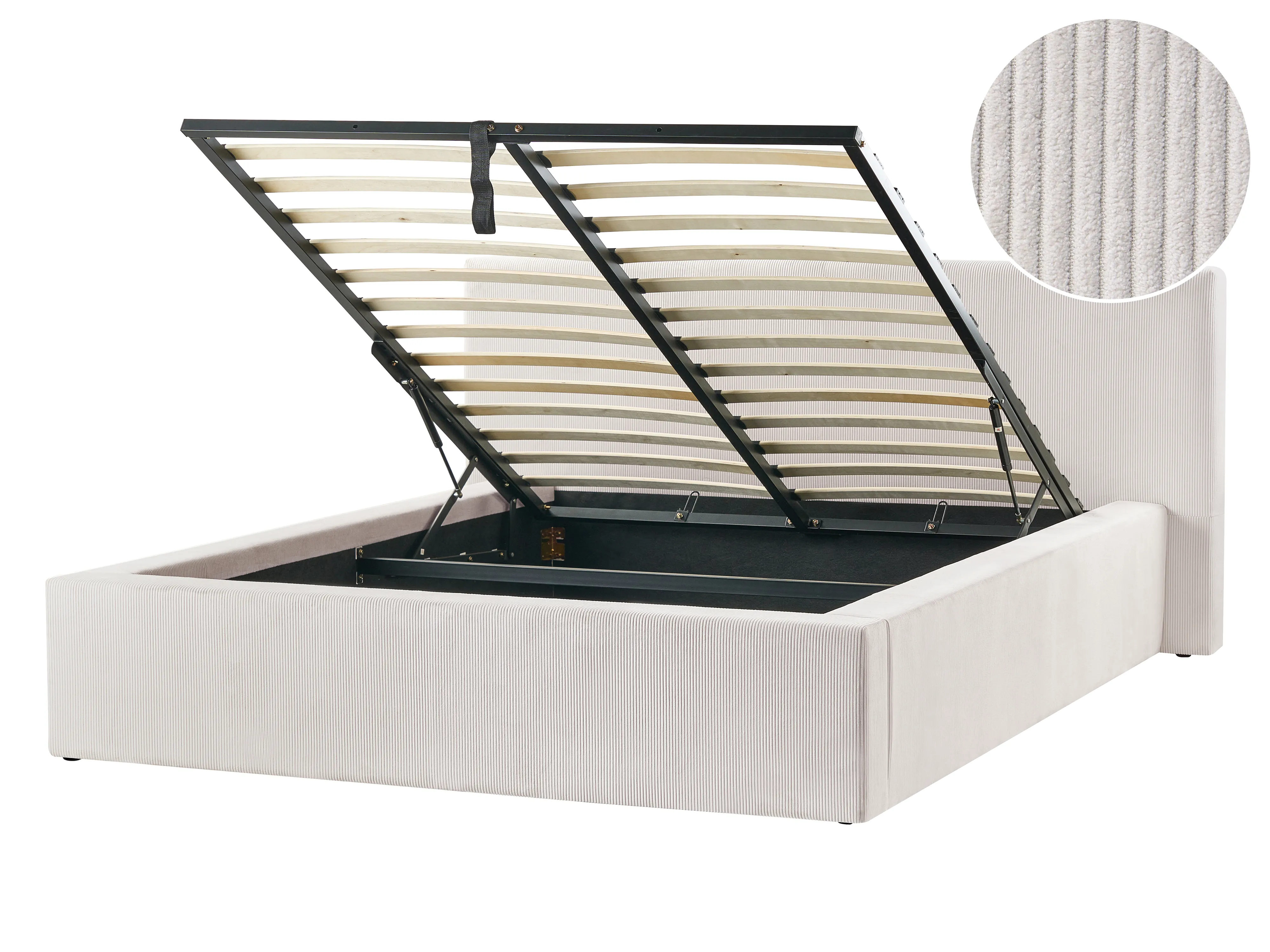 Ottoman Bed Corduroy LILLEBONNE 140 x 200 cm (EU Double) Light Beige