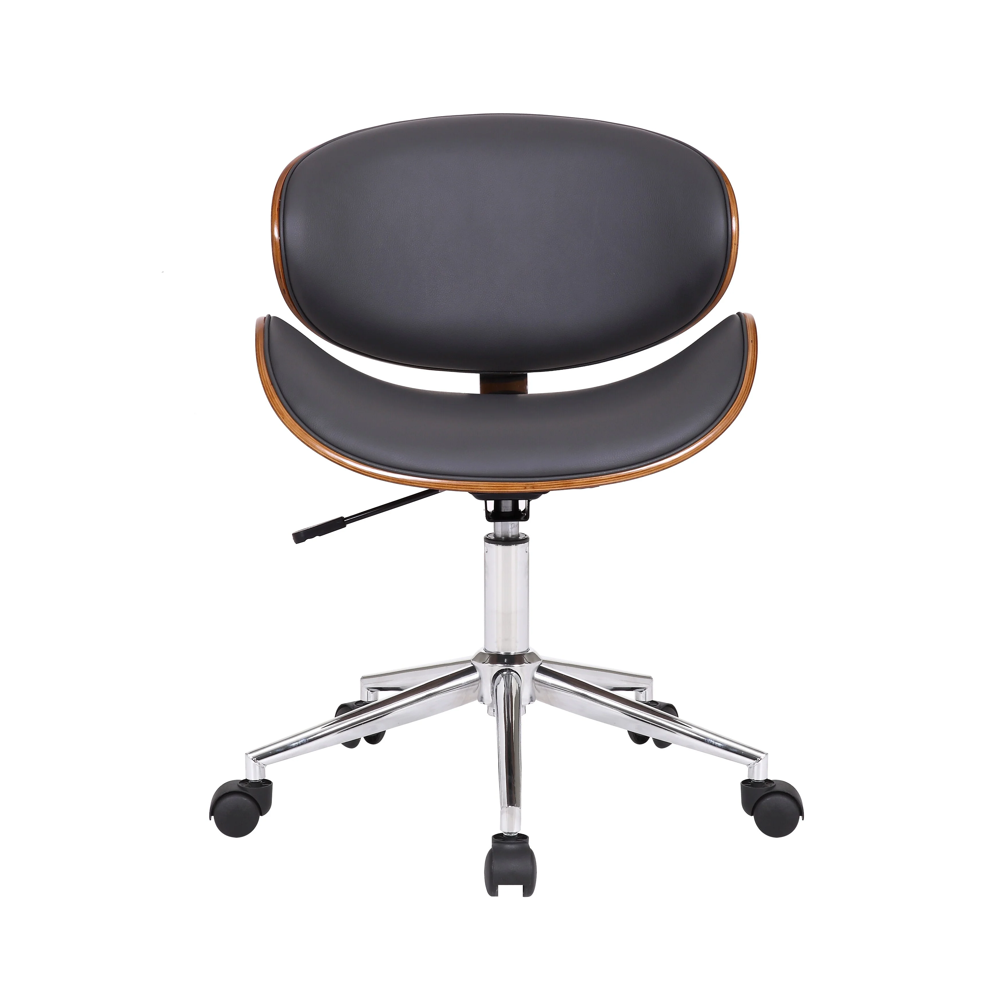 Wooden and Metal Office Chair with Curved Leatherette Seat,Black and Silver