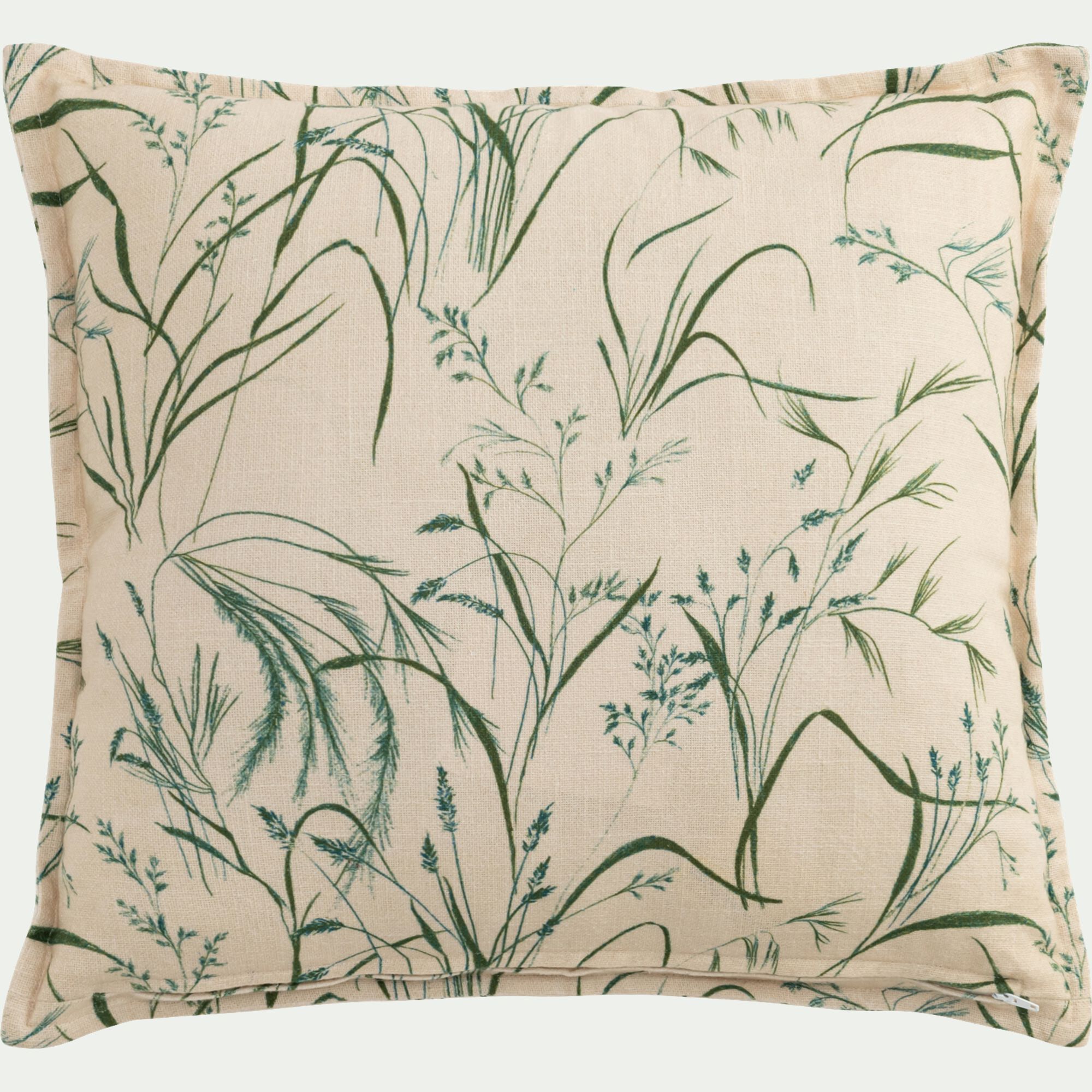 OYAT - Coussin en coton à motif végétal finition surpiqure 45x45cm - beige