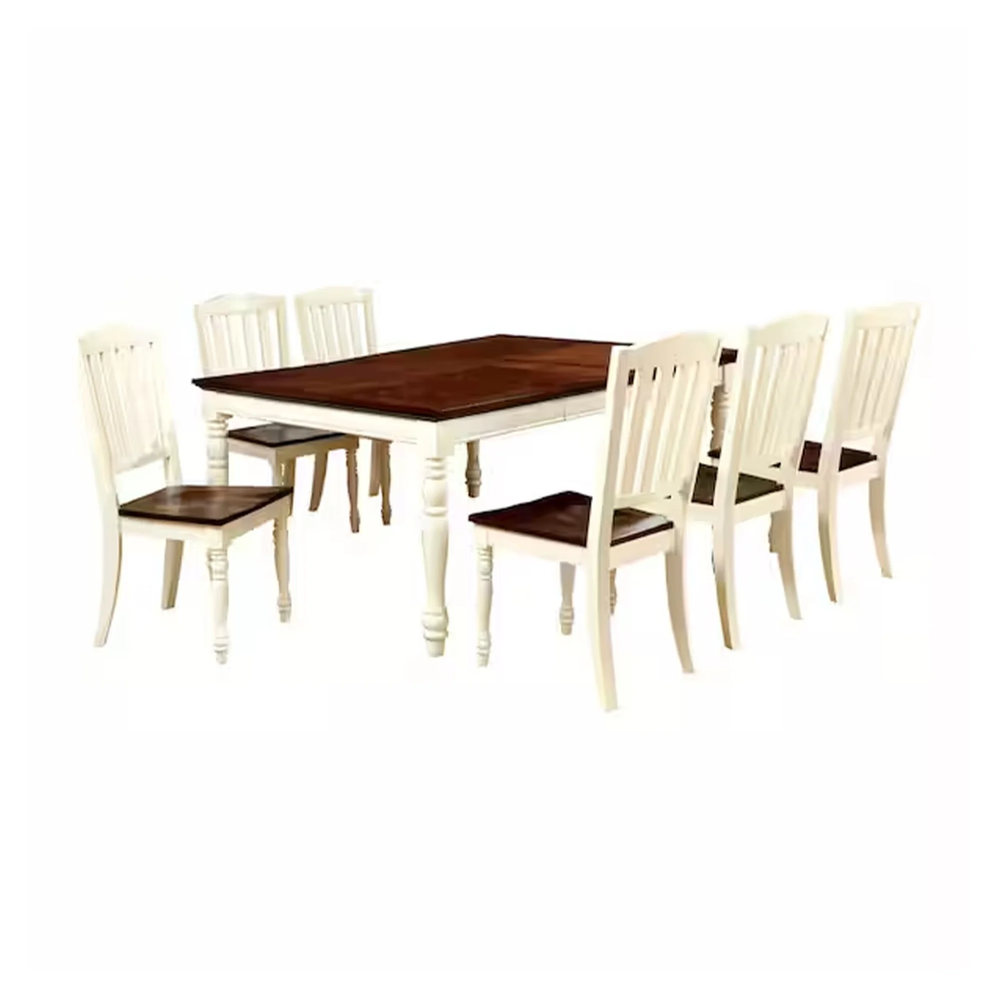 Bey 7pc Dining Table and Chair Set, 60-78 Inch Extendable, White Brown