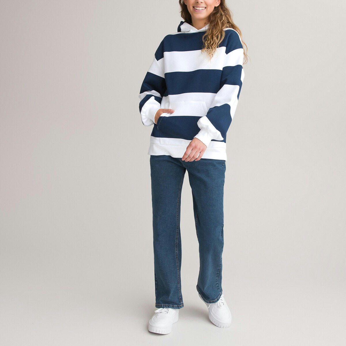 Sweat à capuche oversize rayé en molleton