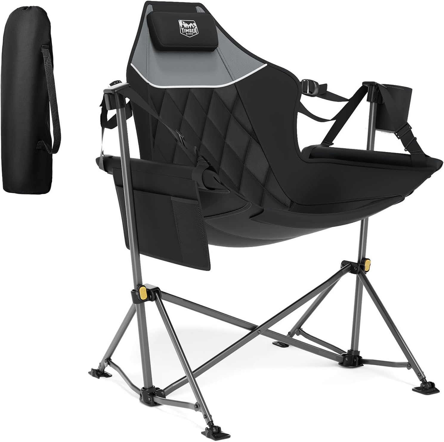 TIMBER RIDGE Hammock Camping Chair with Adjustable Backrest, Heavy Duty Folding Hammock Chair Supports 300lbs, Portable Hammock Chair for Camping, Travelling and Patio, Black