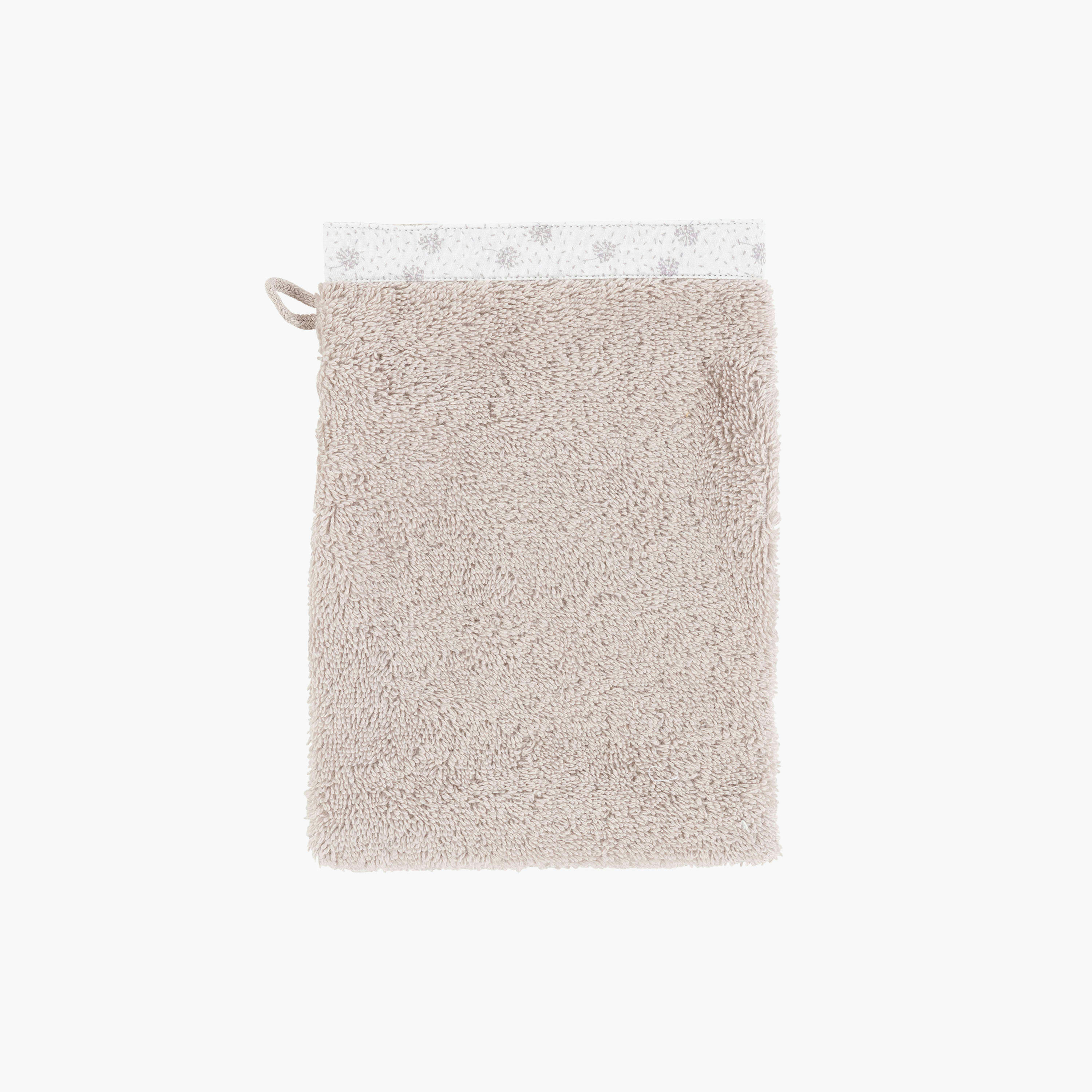 DEVINE - Gant de toilette coton biologique brodé bouclette beige 15 x 21 cm