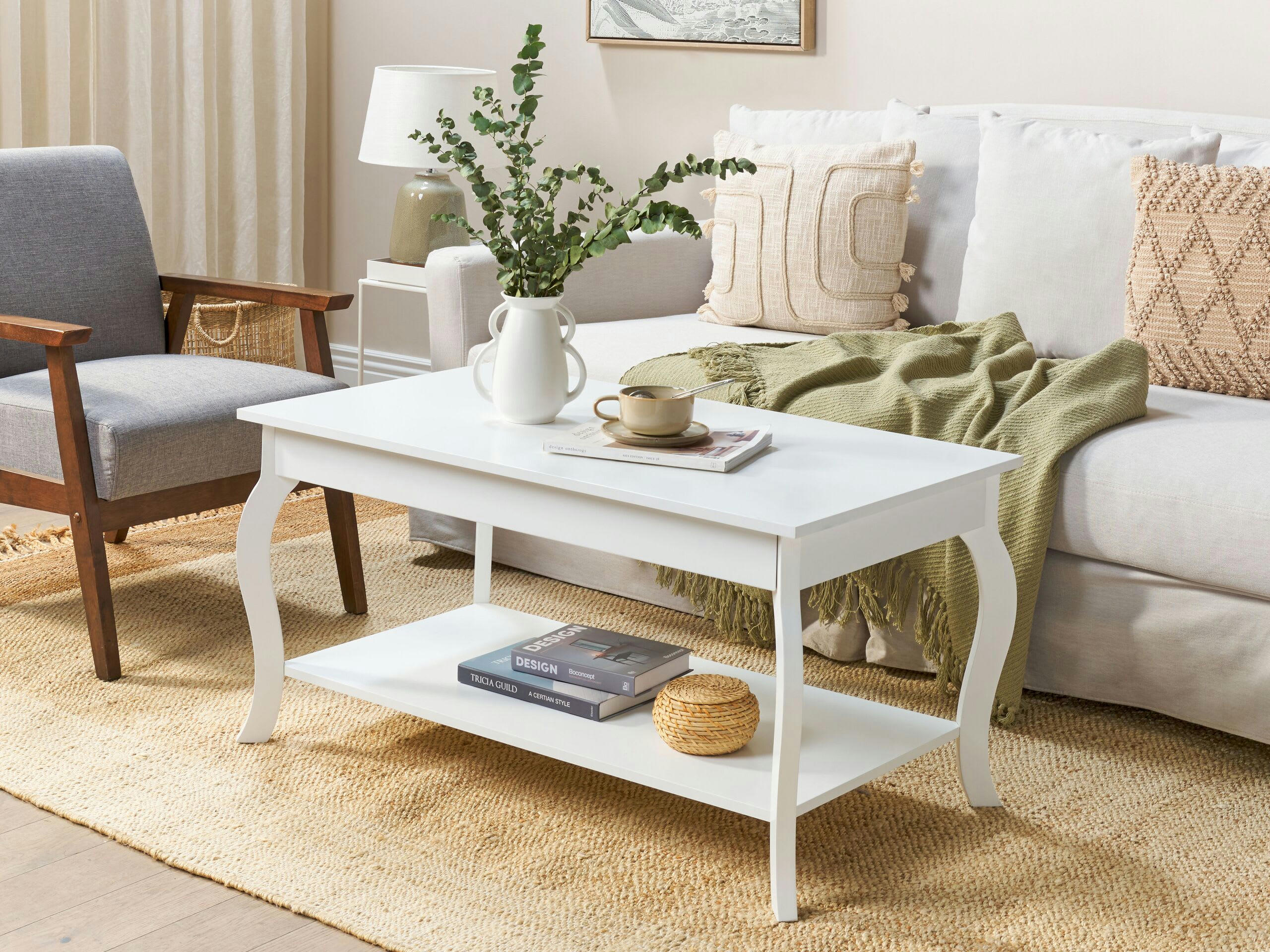 HARTFORD - Table basse blanche avec étagère