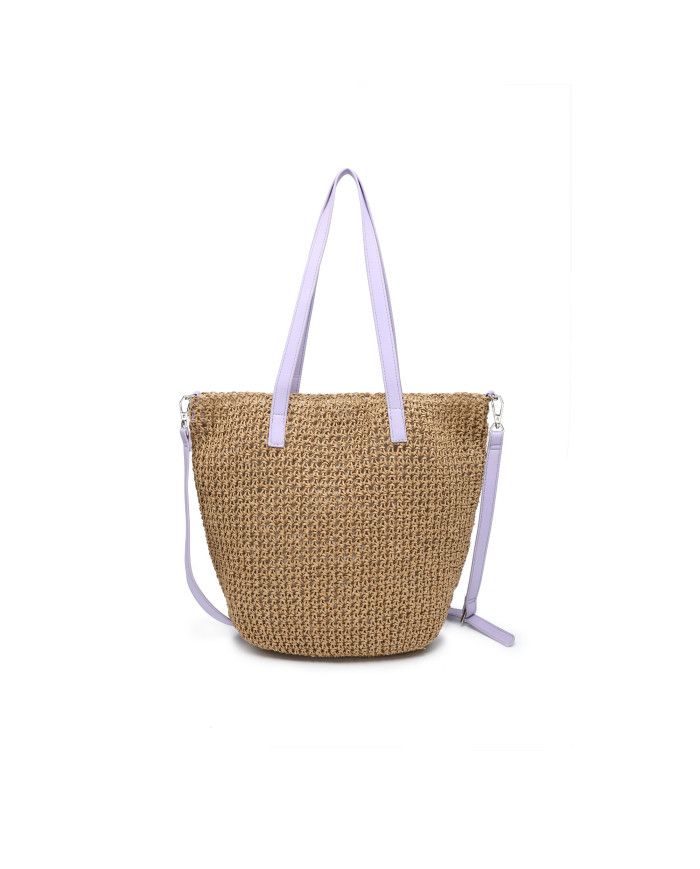 JFY Long Handle Woven Straw Bucket Beach Bag