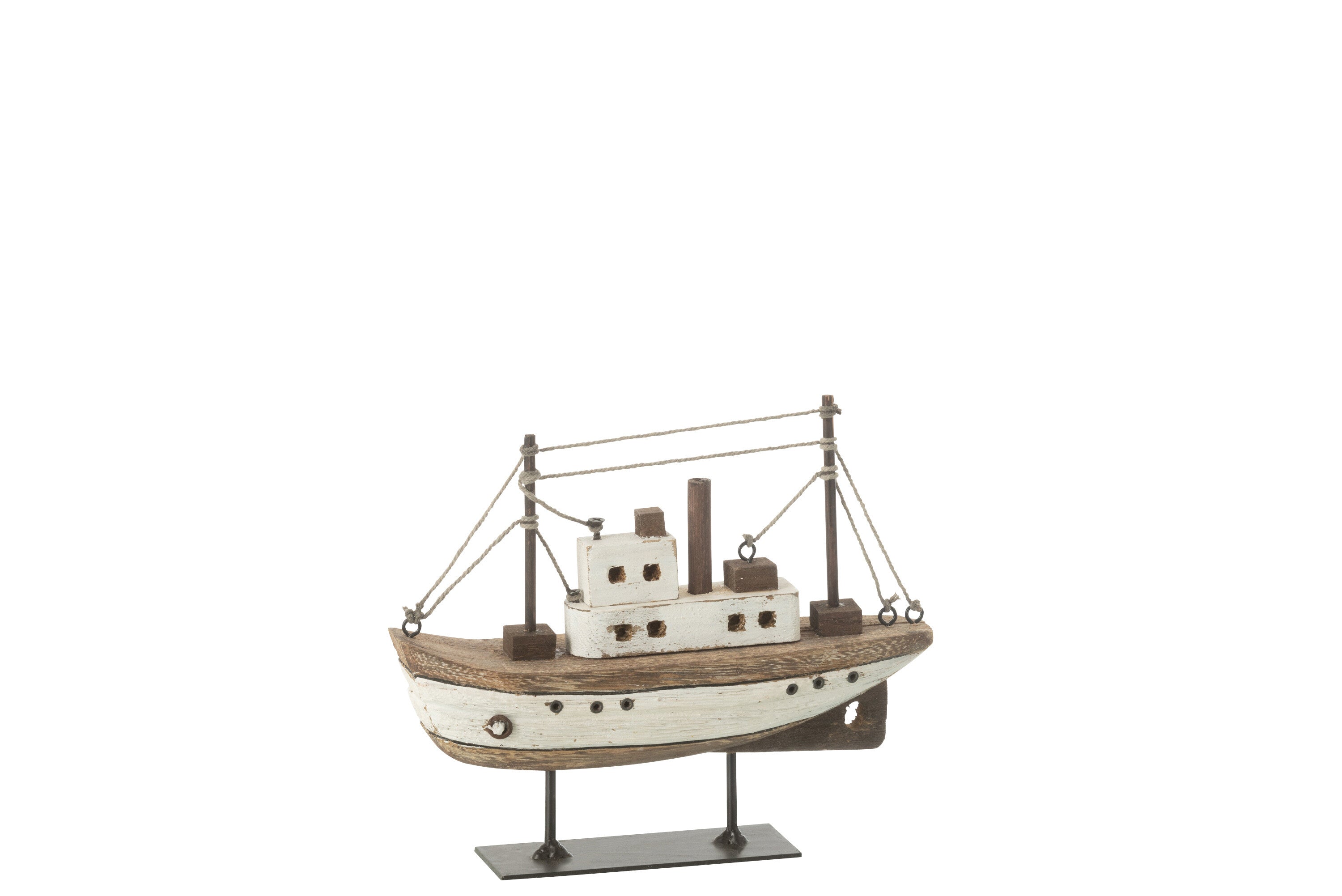 J-Line decoratie Boot Op Voet - hout - naturel/wit - small